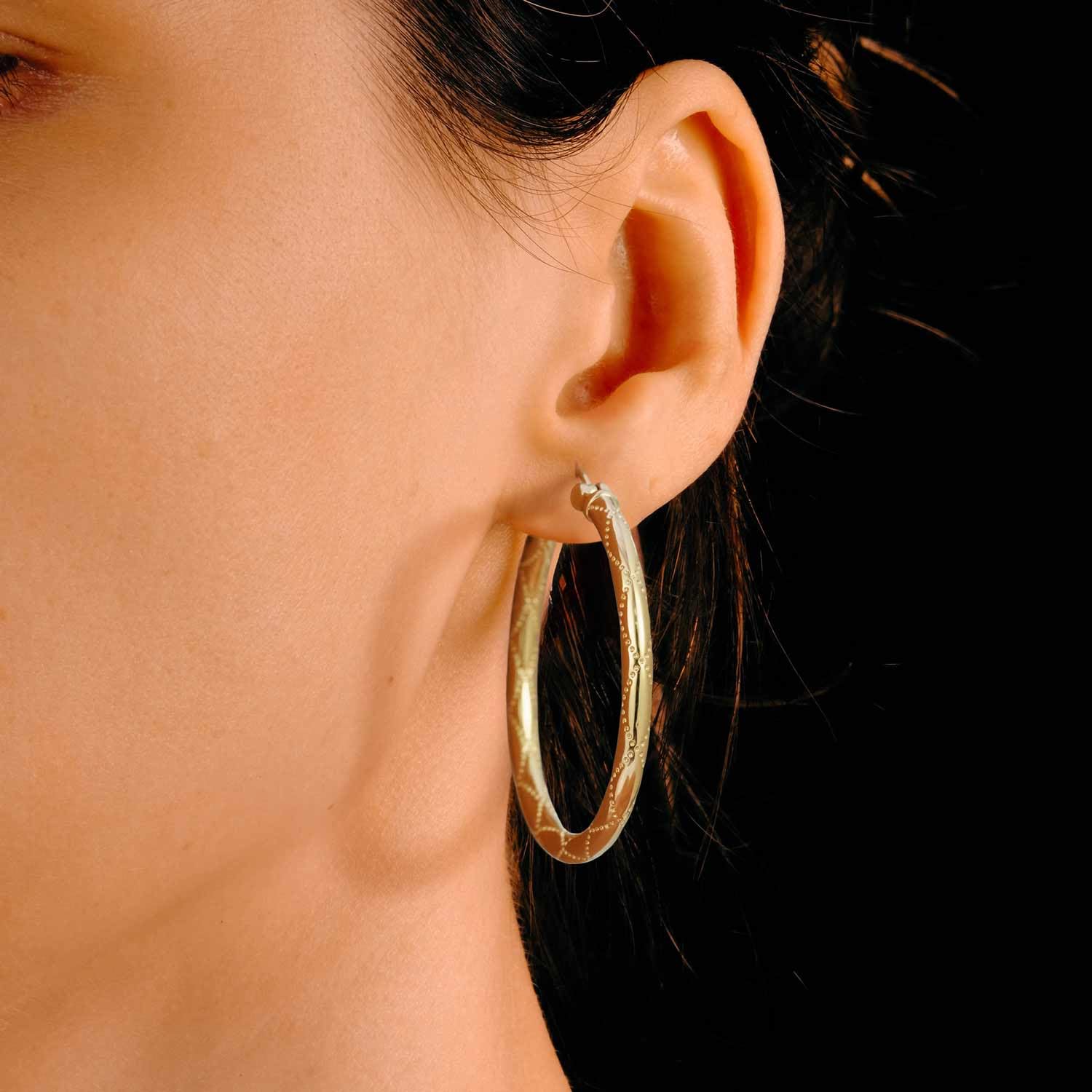 14K Gold Hoop Earrings for Women - 30mm Dot Engraved Big Hoop Earrings by Al&Tiffy | Elegant Gold Jewelry for Parties, Weddings & Everyday Wear