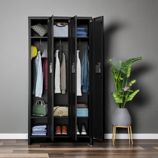 Aobabo 3-Door Steel Storage Locker - Heavy Duty Metal Cabinet for Office, Gym, Bedroom & Dorm - Industrial Locker with 6 Hooks (Black, Assembly Required) - Perfect for Employee Storage, School Lockers & Sports Equipment Organization