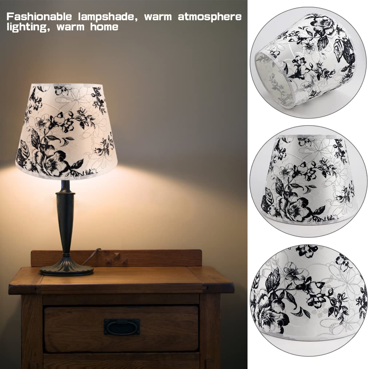 E27 Screw Lampshade - Floral Drum Lamp Shade with Hardback for Table Lamp Replacement, Chandelier & Wall Light Accessories - Perfect for Living Room, Bedroom & Office Decor