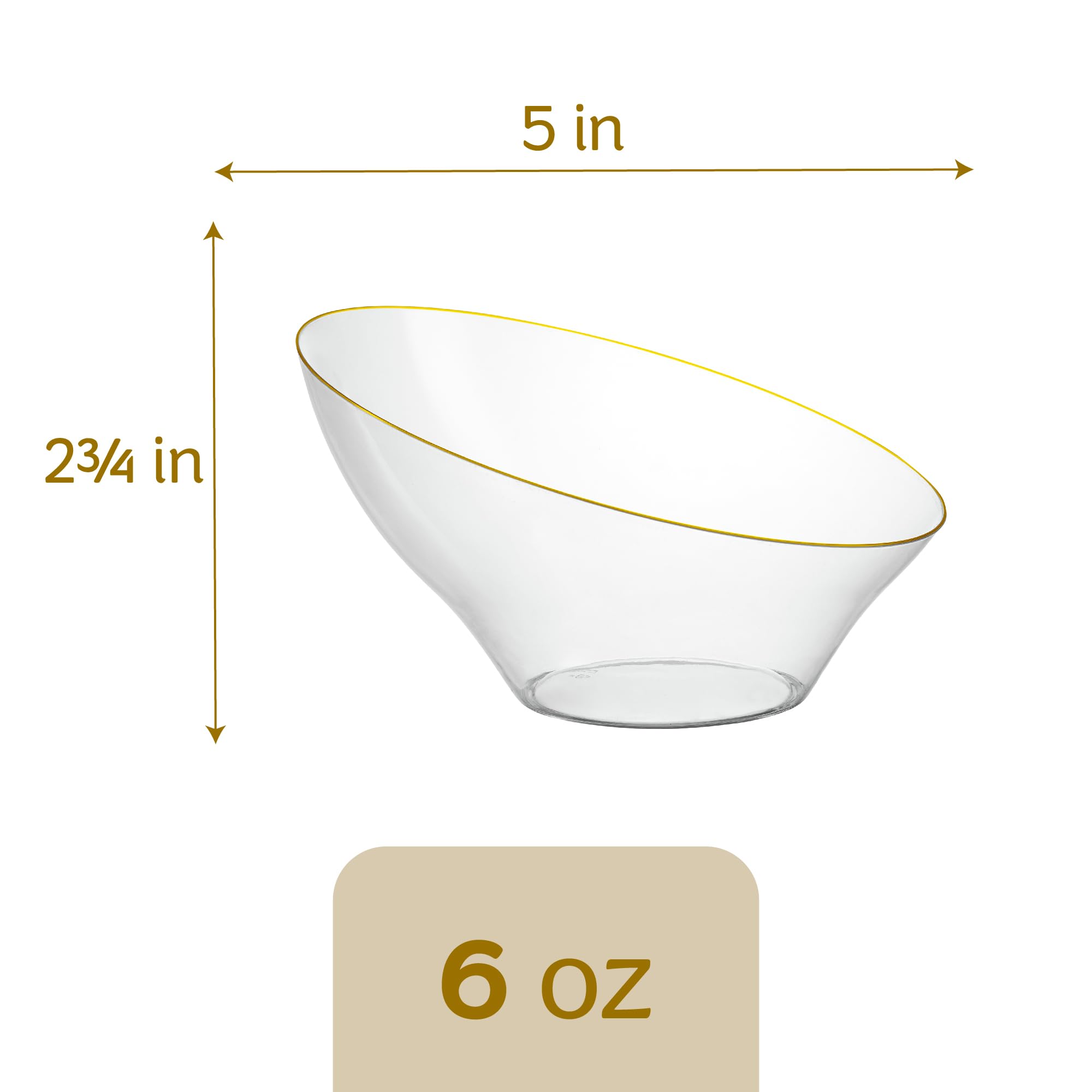 Disposable Clear Plastic Bowls with Gold Rim - 8 Pack Small Angled Serving Bowls for Parties, Appetizers, Salads | Perfect for Catering, Picnics, and Home Entertaining