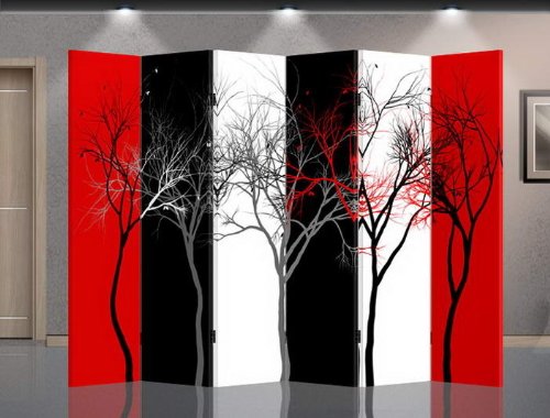 Asian Double Sided Canvas Room Divider - Abstract Trees for Home & Office Decor