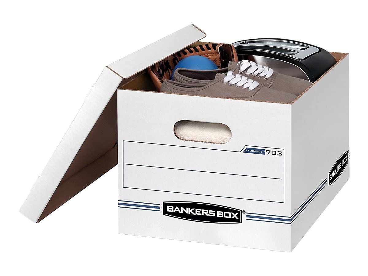 Bankers Box Stor/File Storage Box - Letter Size, 4 Per Carton - Heavy Duty Corrugated Cardboard for Office, Home, and School Document Organization