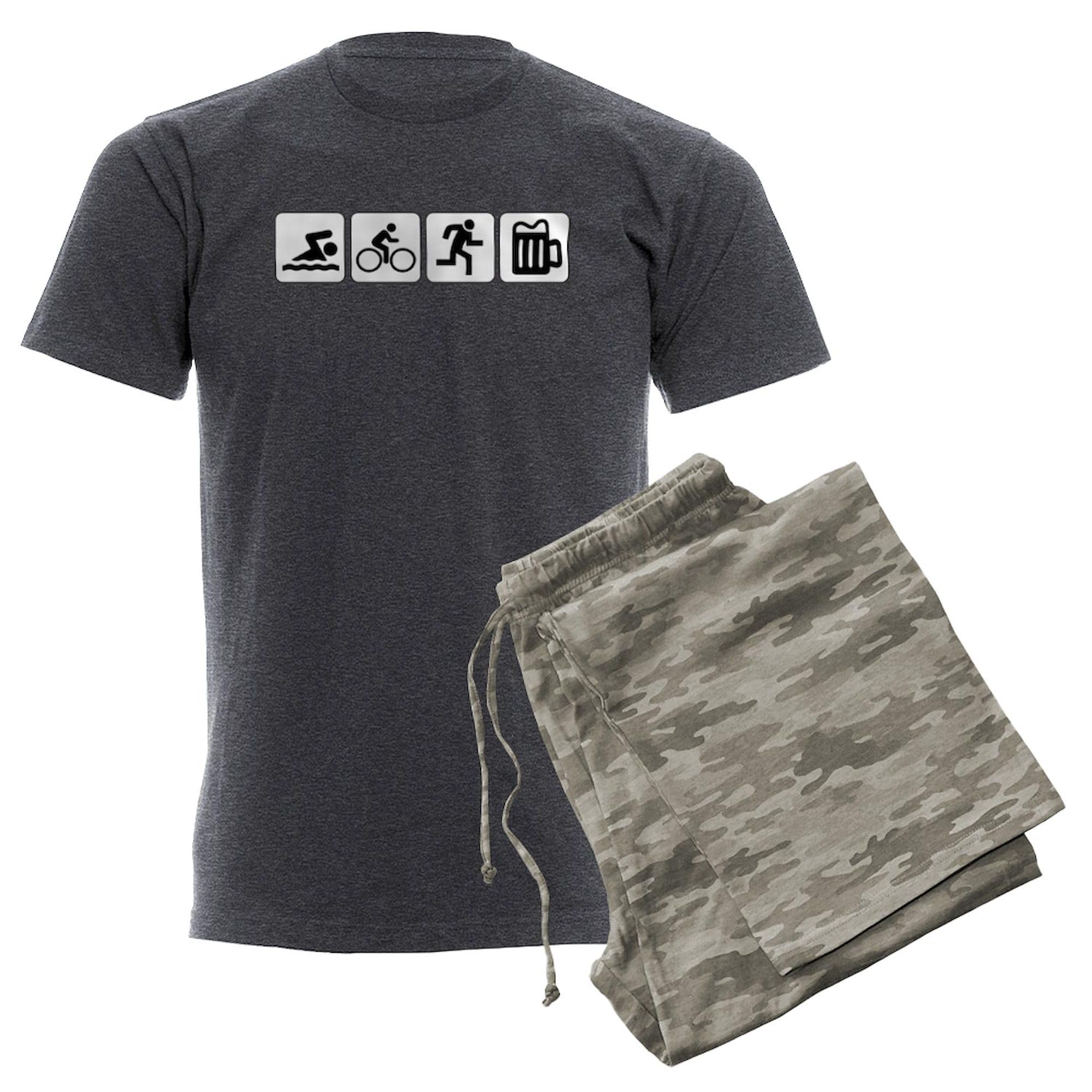 Swim Bike Run Drink Men's Charcoal Pajamas - Funny Novelty Sleepwear for Runners & Triathletes - Perfect for Lounging, Gifts & Themed Parties