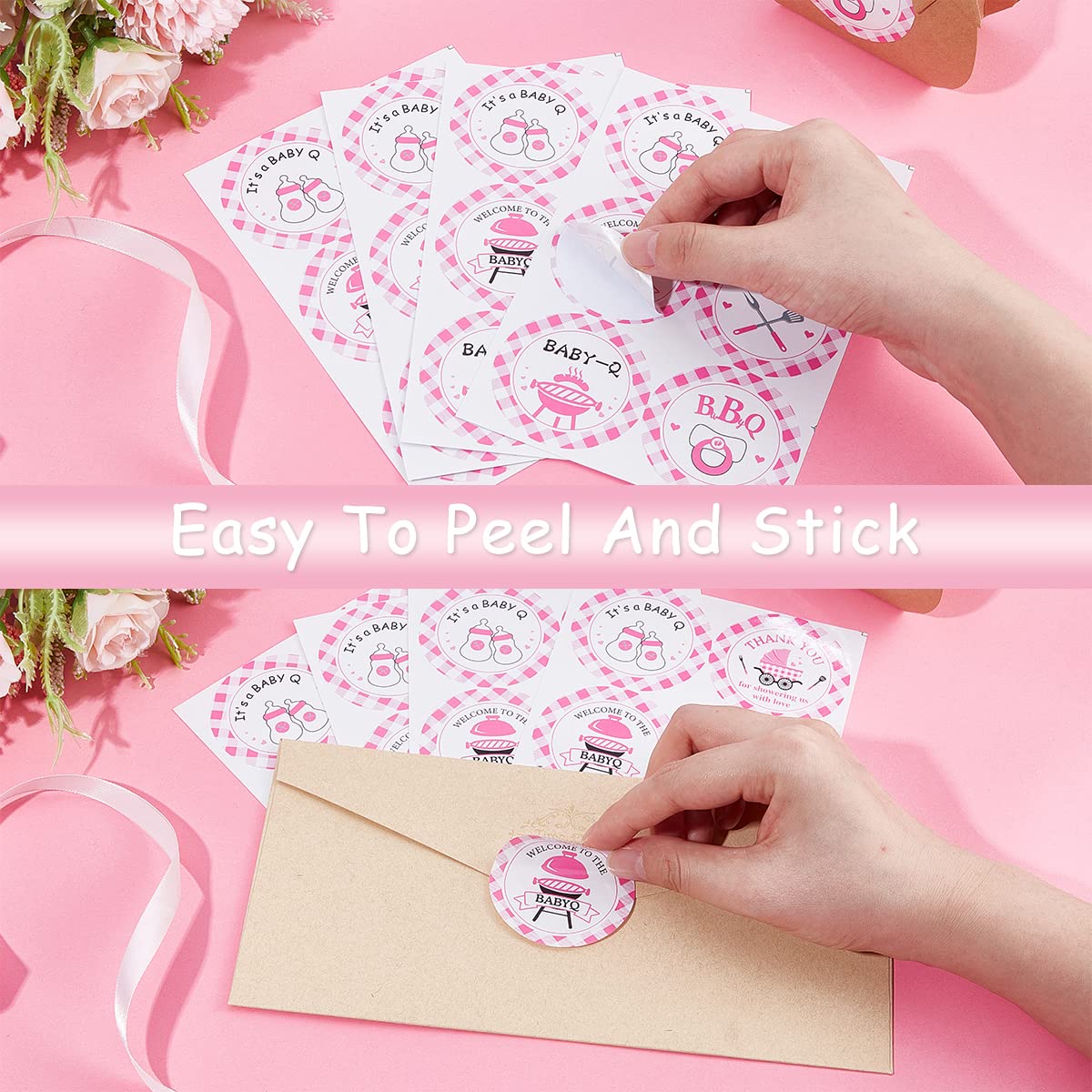 48PCS BBQ Baby Shower Stickers - Pink Baby Que Party Decorations, Thank You Stickers for Baby Shower Favors | Perfect for BBQ Themed Baby Showers, Gender Reveals & Nursery Decor