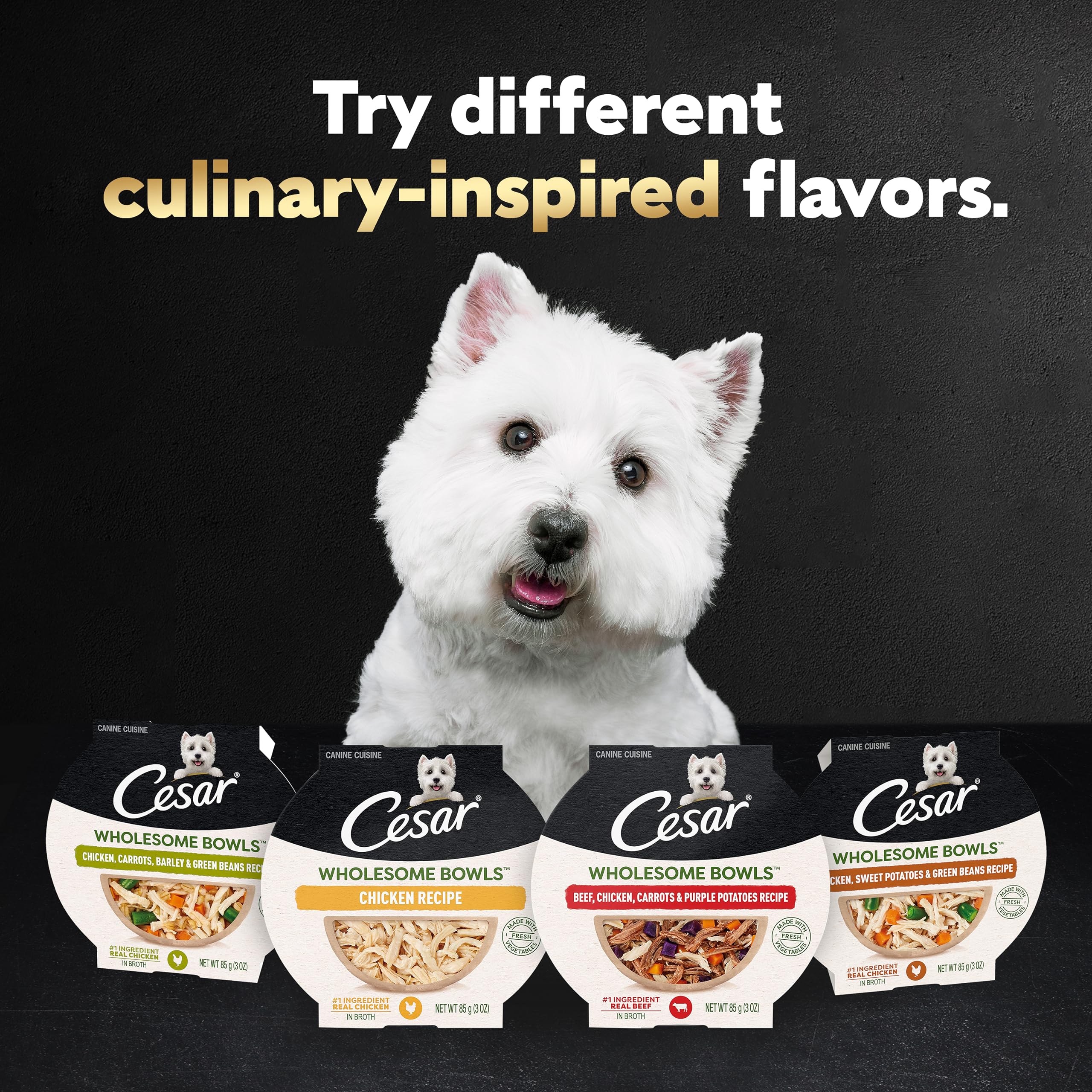 CESAR WHOLESOME BOWLS Adult Soft Wet Dog Food - Chicken, Apple & Sweet Potato Recipe (10 Pack of 3 oz Bowls) | High Protein Grain-Free Meal for Small & Medium Dogs | Perfect for Travel, Training & Senior Pets