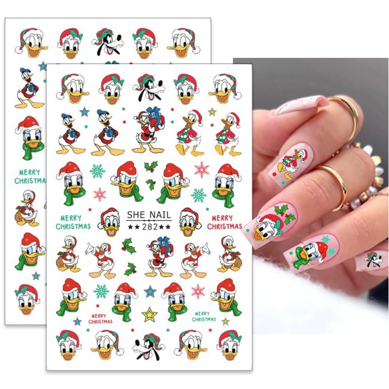 Christmas Nail Stickers - 3D Self-Adhesive Xmas Nail Decals for Women, DIY Holiday Nail Art (Snowflake & Santa Designs)