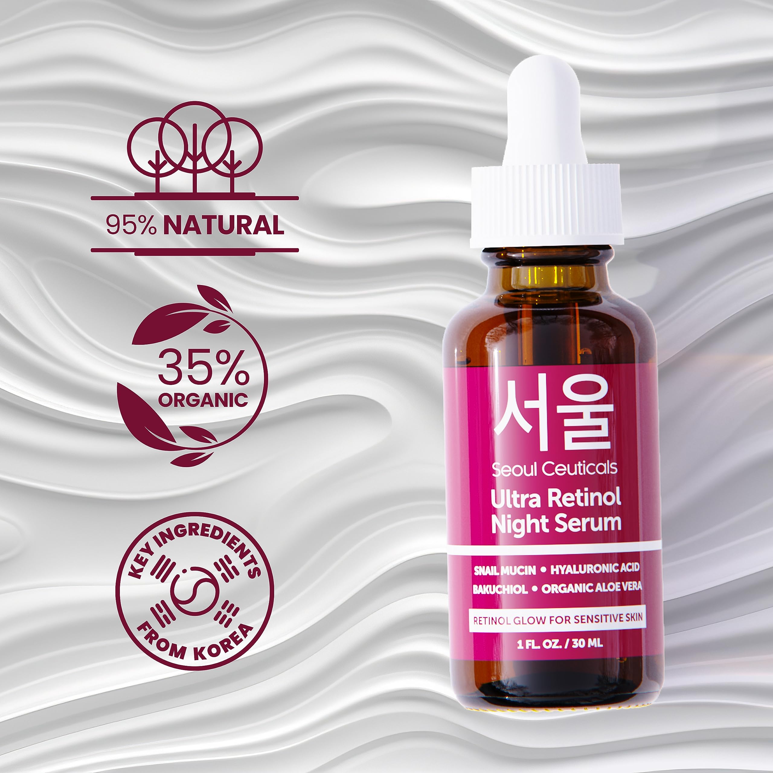 SeoulCeuticals Retinol + Vitamin C Serum - Korean Anti-Aging Skincare Bundle for Wrinkles & Brightening | Day & Night Face Treatment for Glowing Skin