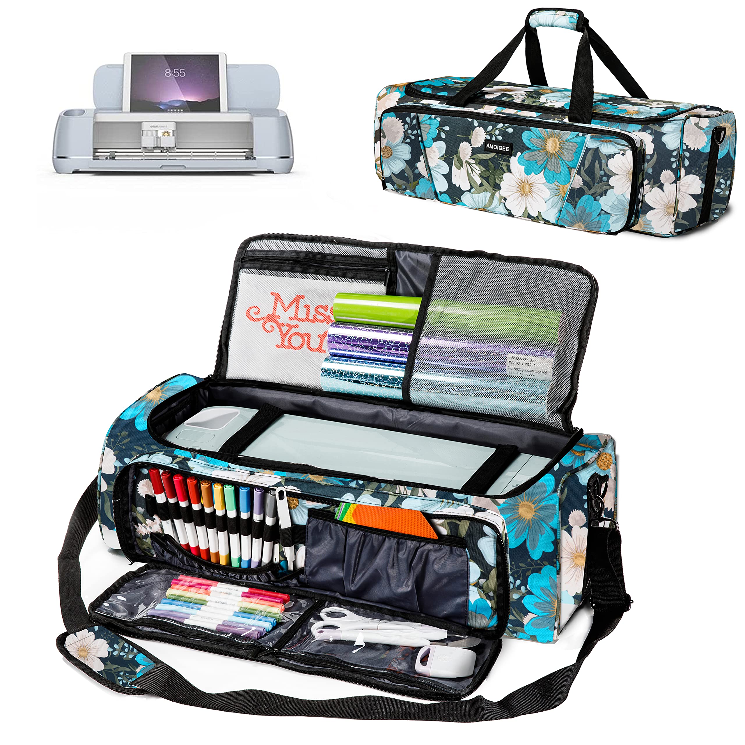 AMOIGEE Carrying Case for Cricut Explore Air 2/Maker/Explore 3 - Portable Storage Organizer Bag with Multiple Pockets for Cricut Machines & Accessories - Perfect for Crafting, Travel & Home Organization