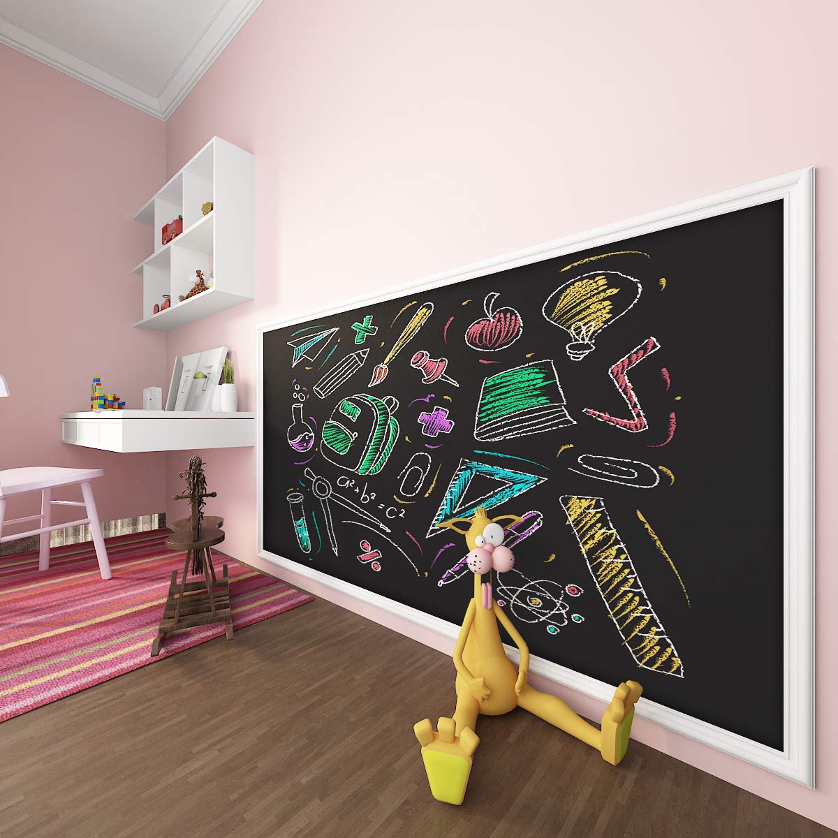 VEELIKE Removable Blackboard Wallpaper - Self-Adhesive Chalkboard Sticker for Kids, Kitchen, Office & School Decor - Includes 5 Chalk Markers - 78.7