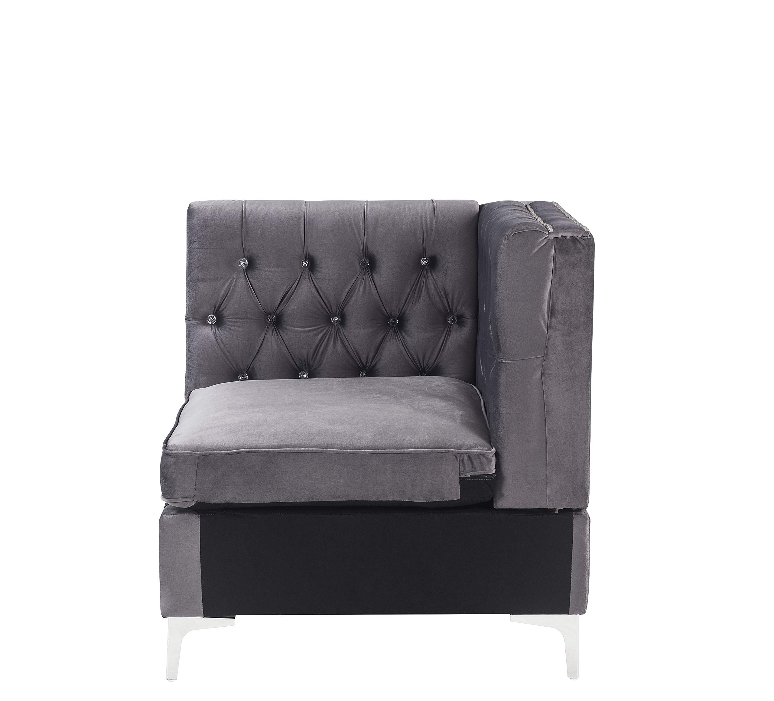 Acme Furniture Jaszira Modular Sectional Sofa Wedge in Gray Velvet - Modern Living Room Seating for Small Spaces & Apartments
