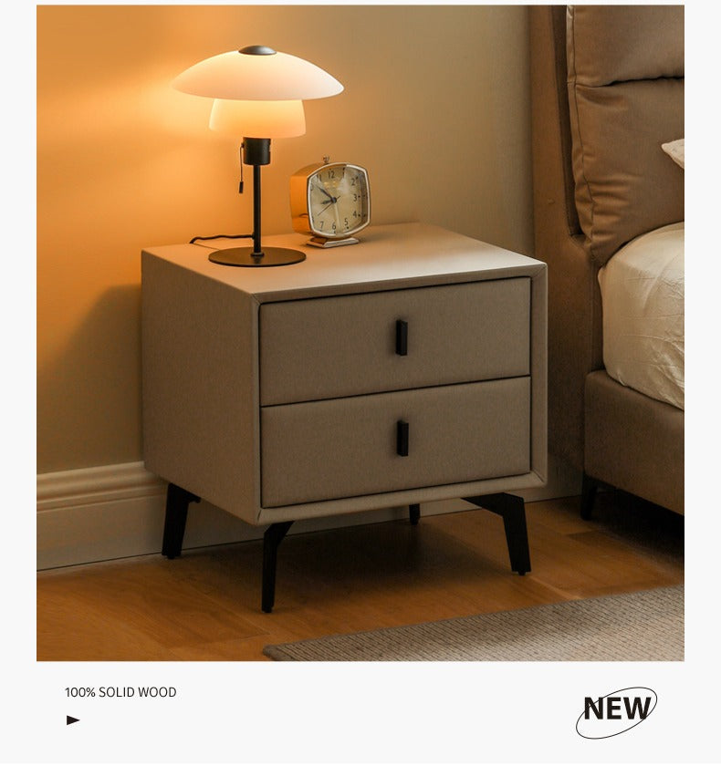 Organic Leather Nightstand - Handcrafted Solid Wood Bedside Table with Drawer for Bedroom Decor | Modern & Rustic Home Furniture for Living Room, Bedroom, or Guest Room