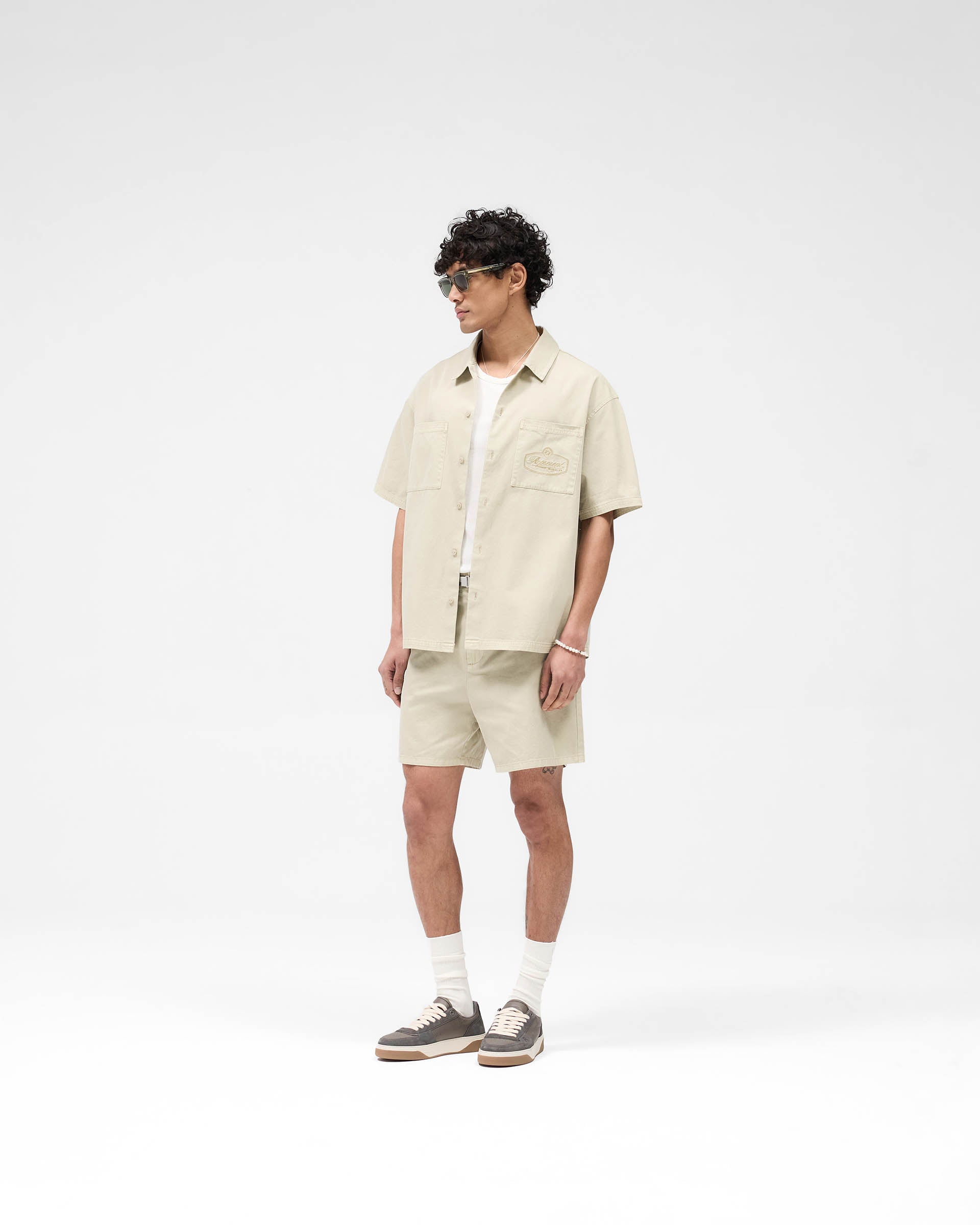 Men's Short Sleeve Cotton Overshirt in Beige | Casual Summer Shirt for Outdoor Activities & Travel