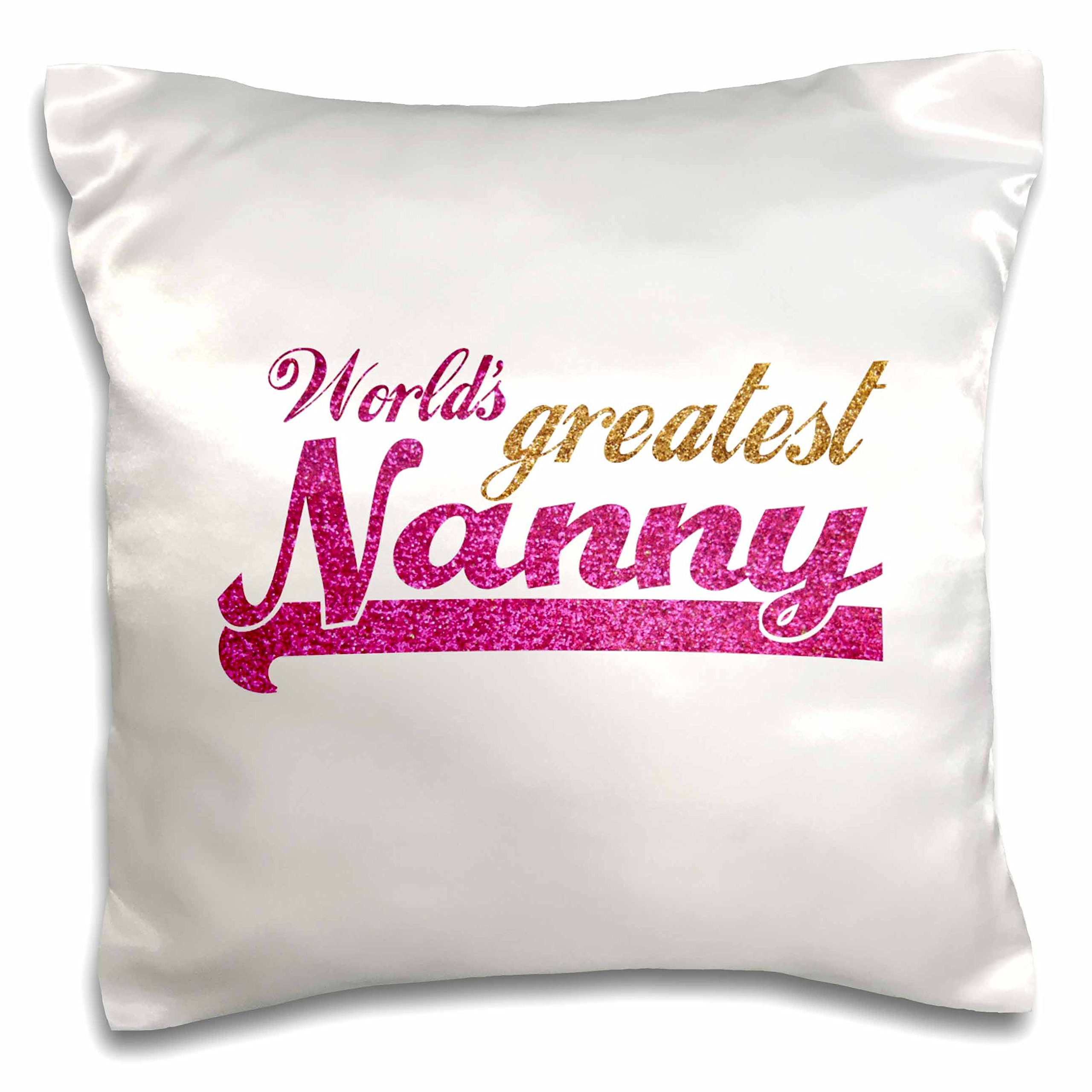 World's Greatest Nanny Pink & Gold Text Decorative Throw Pillow Case 16x16 Inch - Perfect Gift for Nannies, Grandmothers & Caregivers - Ideal for Home Decor, Nursery, Living Room & Special Occasion Gifts