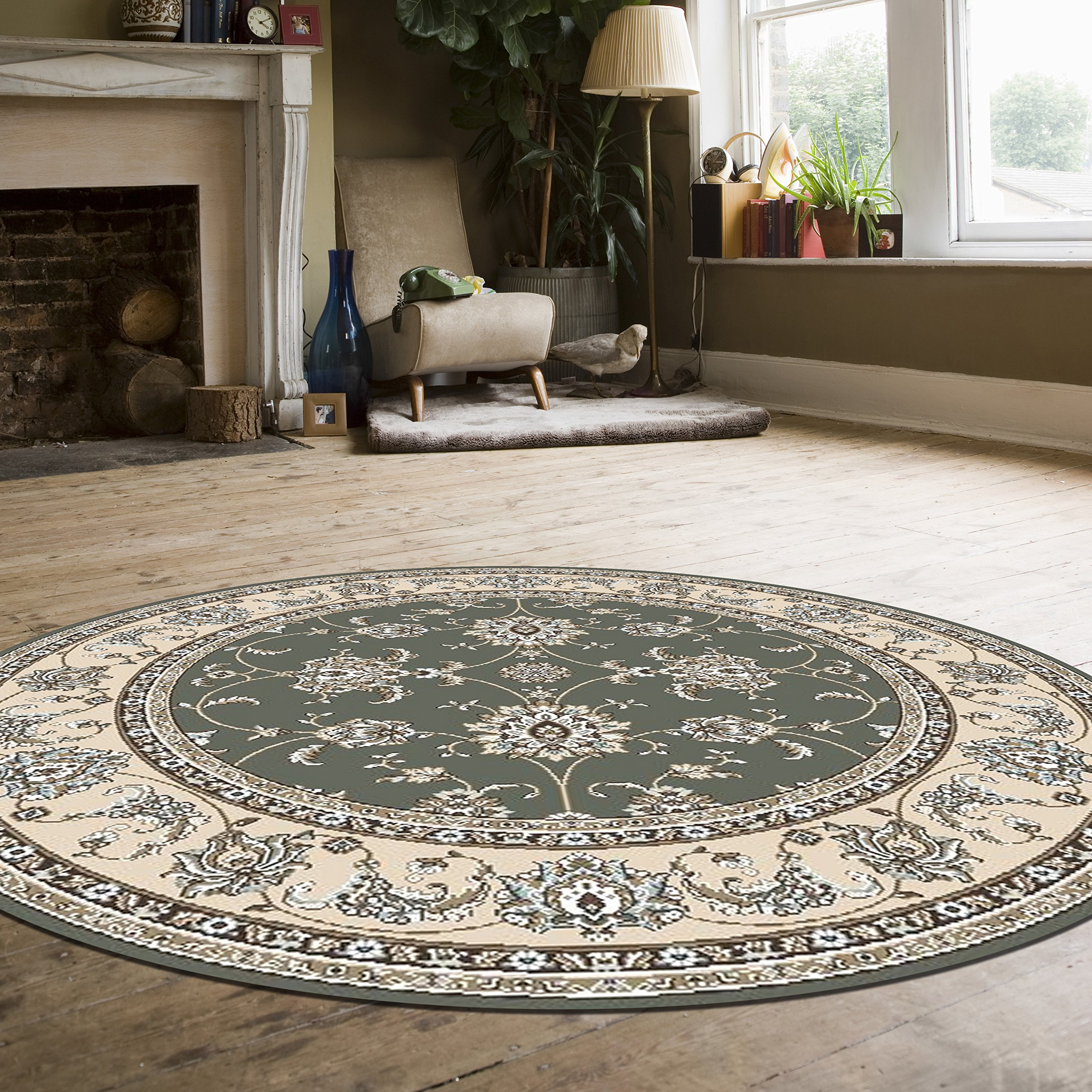 5'3 Round Green Pisa Area Rug - Soft Non-Slip Living Room Carpet for Bedroom, Nursery & Home Decor