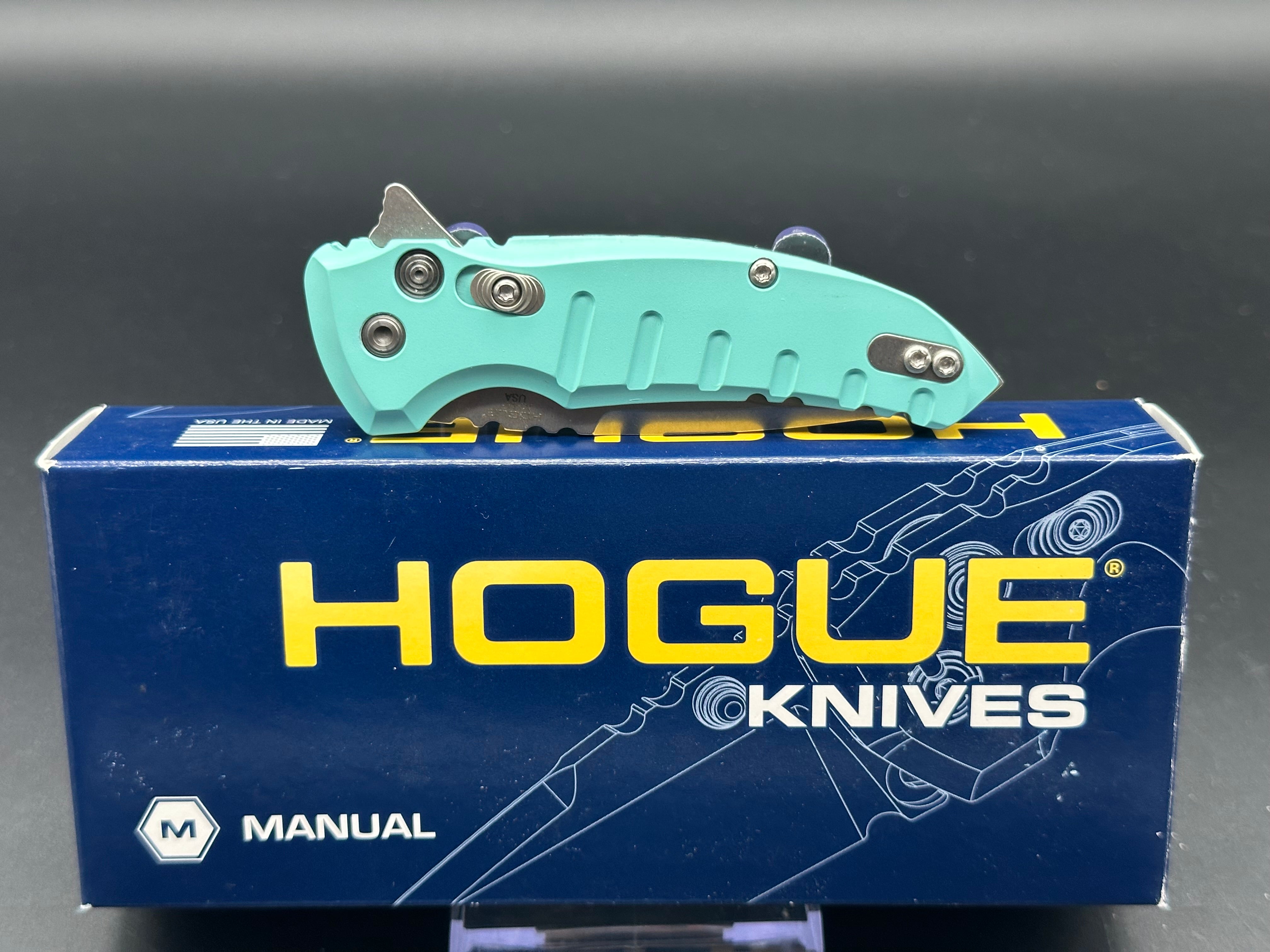 Hogue X1 24123 Microflip Knife - Aquamarine Blue Folding Pocket Knife for EDC, Camping & Outdoor Adventures