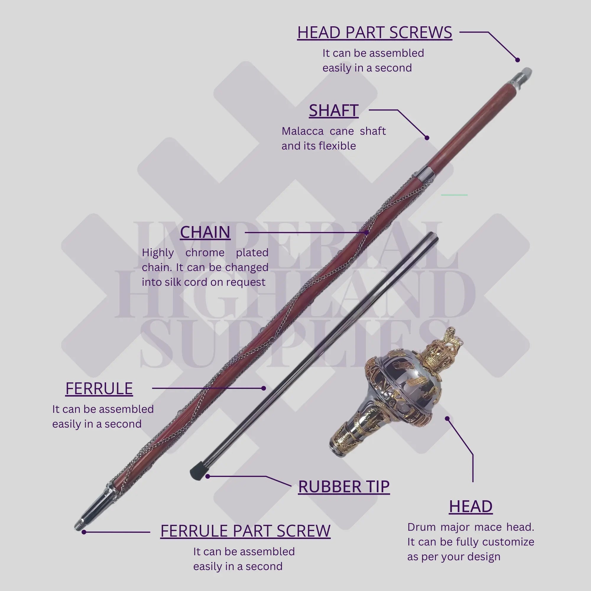 Custom Made Drum Major Ceremonial Mace with Battle Honors - Perfect for Military Parades, Marching Bands & Special Events