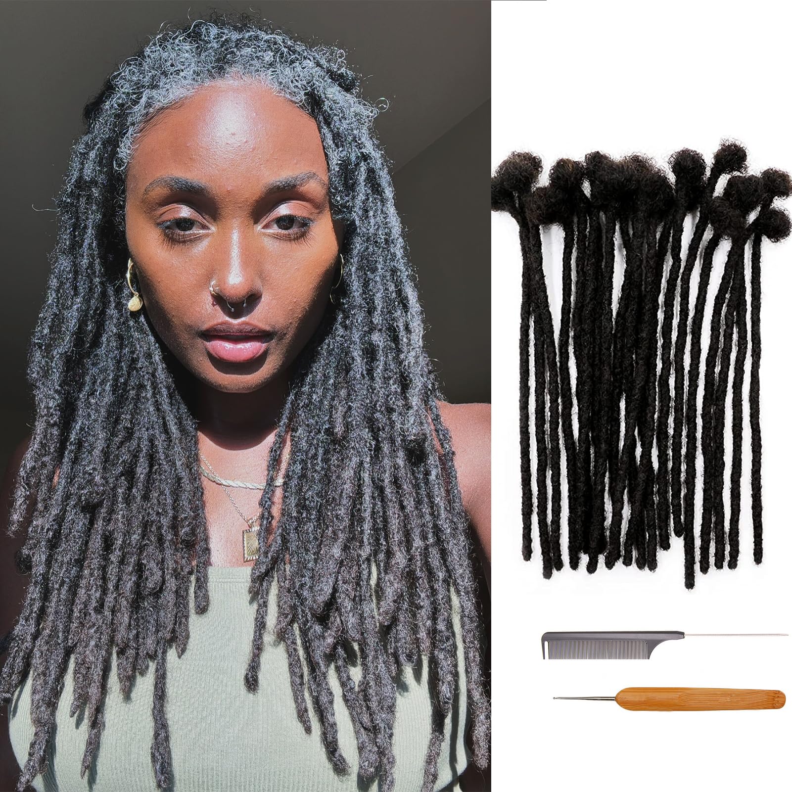 12 Inch Human Hair Dreadlock Extensions - 70 Strands 0.4cm Permanent Loc Extensions - Natural Black Soft Dreads for Men & Women - Perfect for Protective Styles, Cosplay, and Hair Volume Enhancement