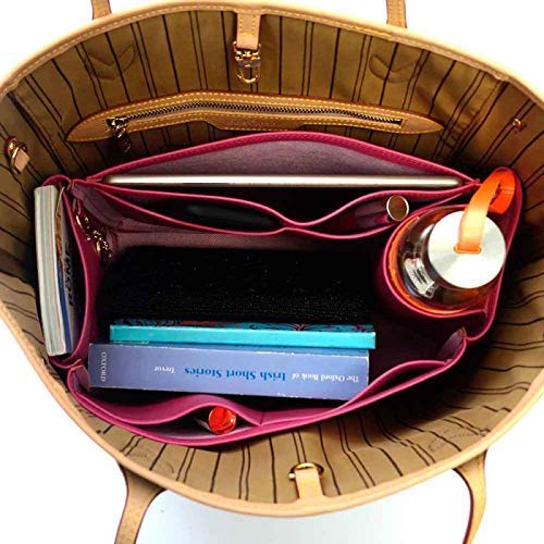 Stylish Vegan Leather Handbag Organizer in Fuchsia Pink - Perfect Fit for Louis Vuitton Neverfull MM & Other Designer Totes | Travel, Work & Daily Use Organizer