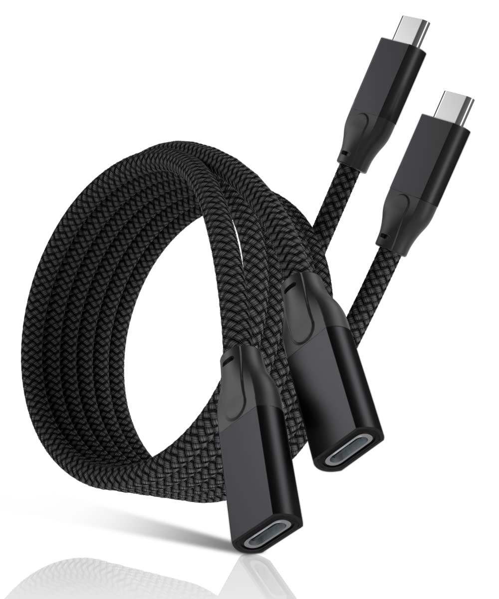 BASESAILOR 2-Pack USB Type C Extension Cable 2M, USB-C 3.1 Gen2 10Gbps Female to Male Adapter, Thunderbolt 3 Compatible for MacBook Pro/Air, iPad, iPhone 15/14/13/12 - Fast Charging & Data Transfer for Home, Office & Travel