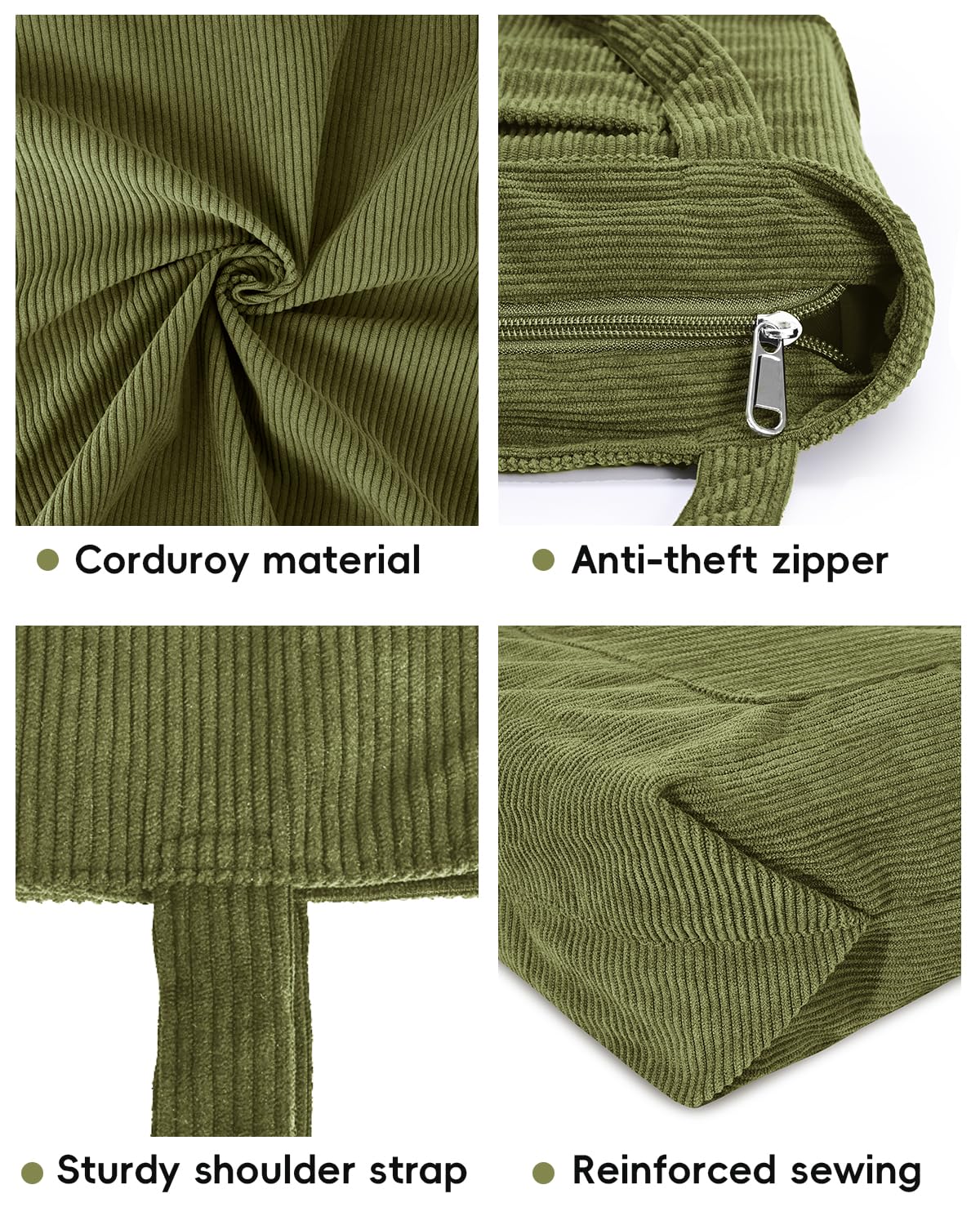 Stylish Iioscre Corduroy Tote Bag for Women - Large Capacity Zippered Hobo Handbag with Inner Pockets | Perfect for Work, Travel & Everyday Use