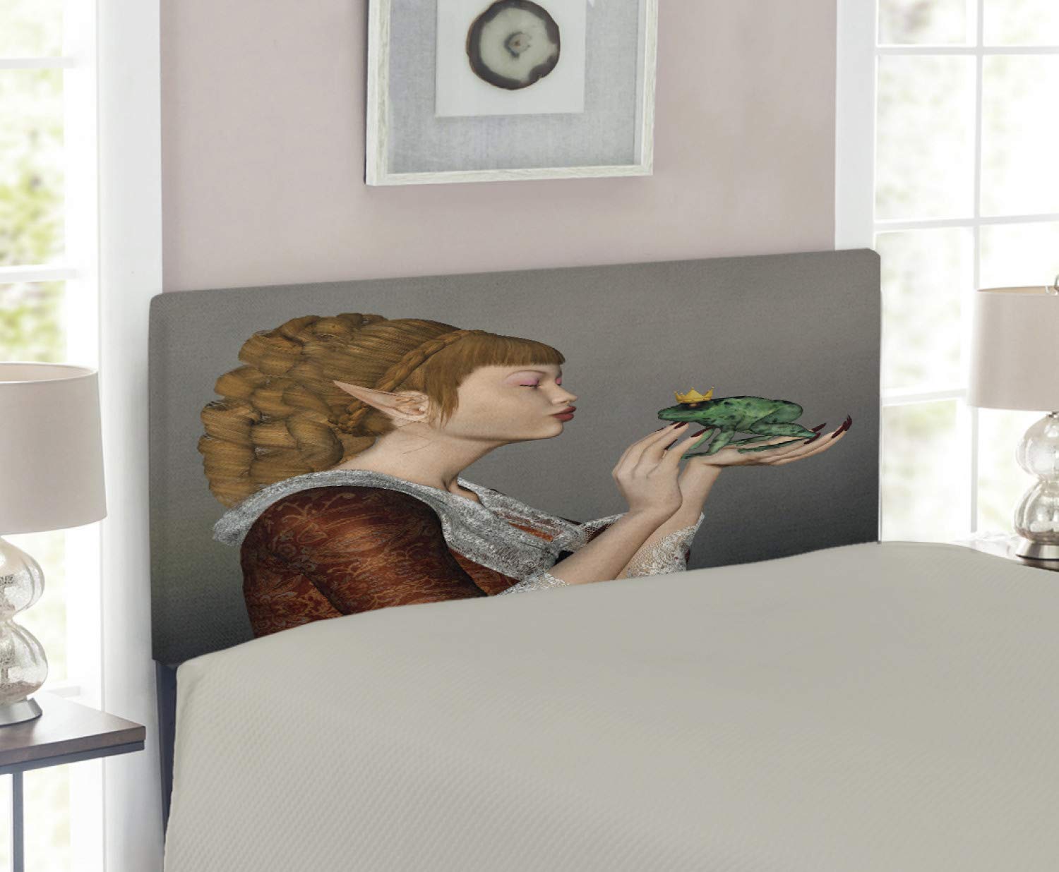 Ambesonne Fantasy Headboard - Cartoon Kissing Frog Prince 3D Design, Upholstered Decorative Metal Bed Frame with Memory Foam, Twin Size, Multicolor | Perfect for Kids' Bedrooms, Fairy Tale Themed Decor & Whimsical Home Interiors