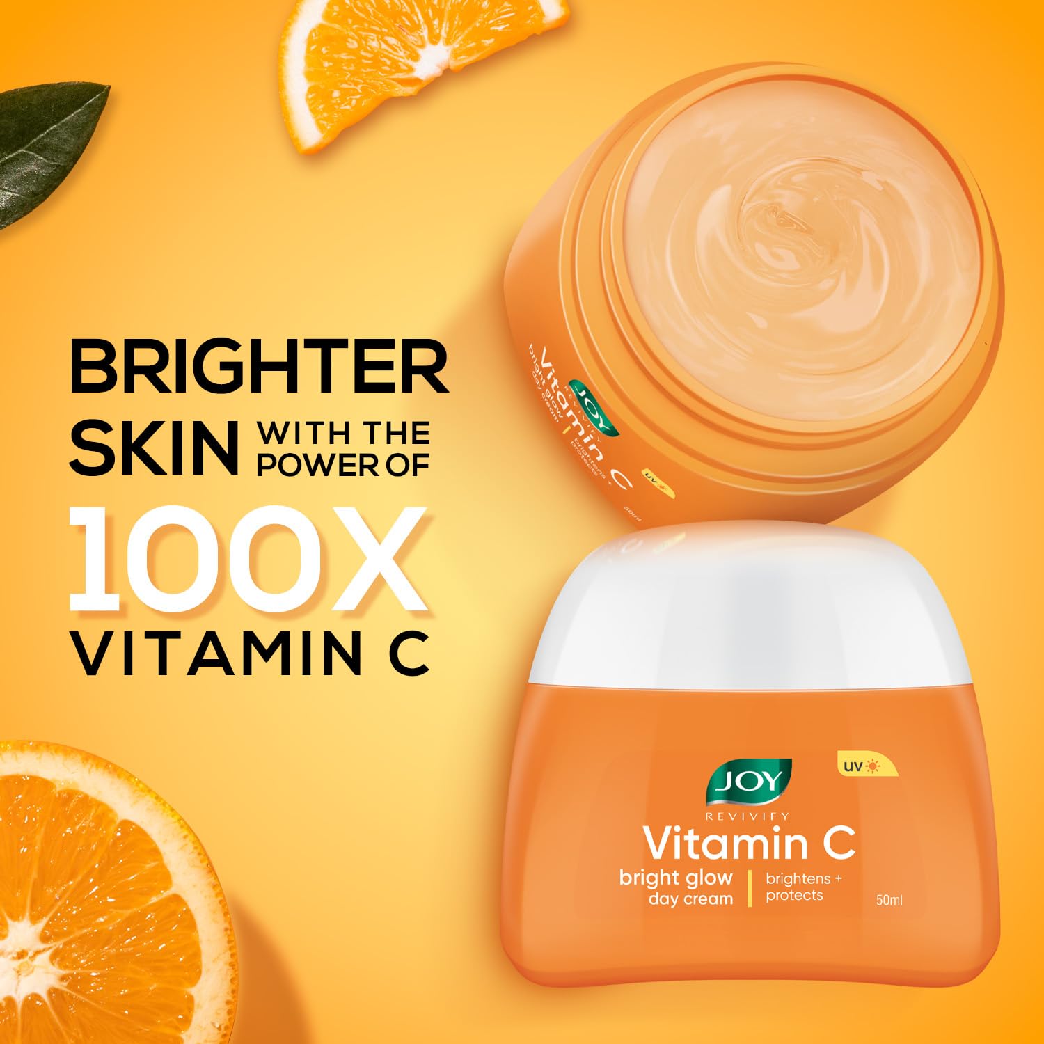 Joy Vitamin C Skin Brightening Face Cream with Kakadu Plum – Brightens Skin in 4 Days, Boosts Glow, Fades Dark Spots & Fights Aging | Oil-Free Moisturizer with SPF for Sun Protection – 50ml | Perfect for Daily Skincare Routine & Travel-Friendly Size