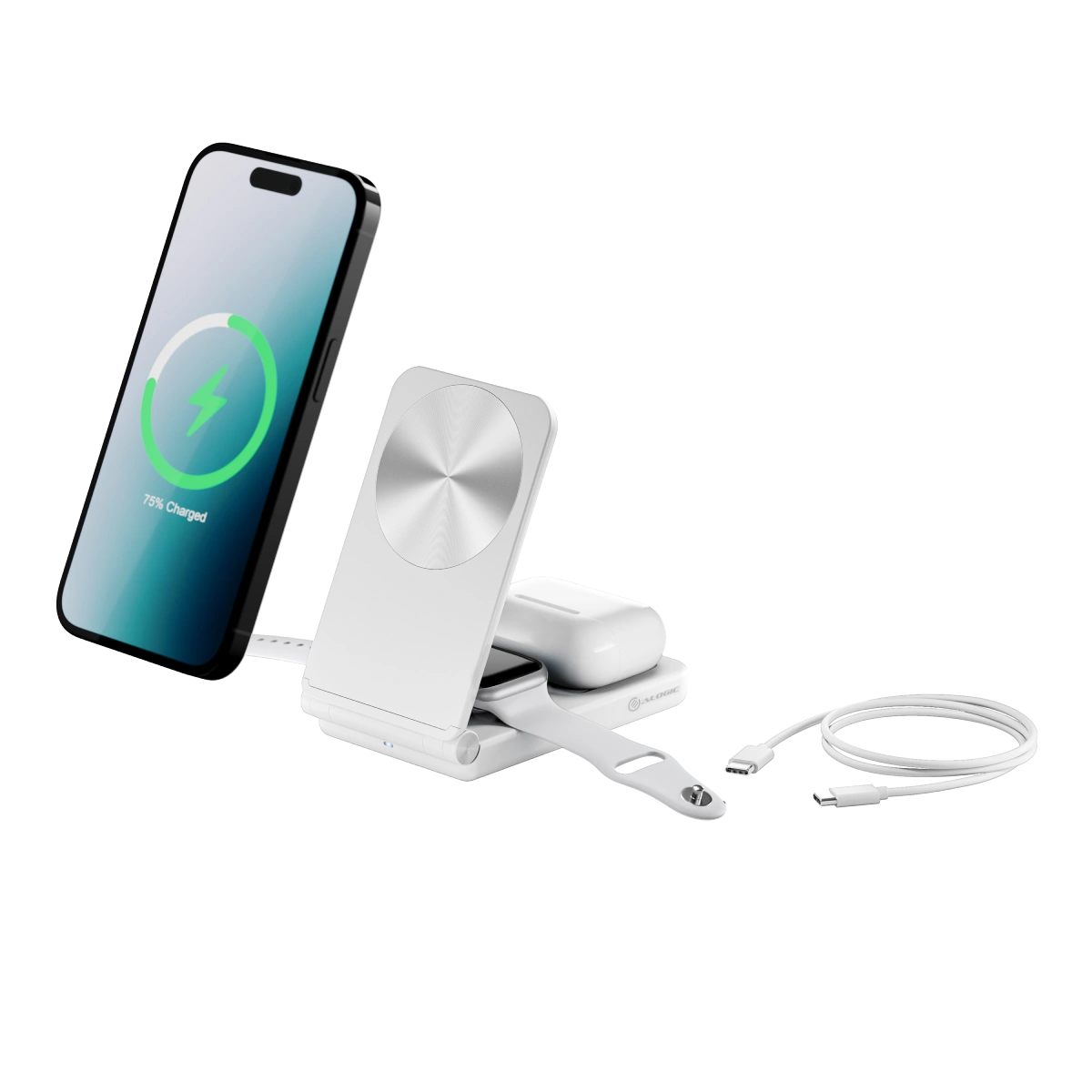 3-in-1 Wireless Charging Stand for iPhone, Android & AirPods - Fast Qi Charger for Phone, Earbuds & Watch | Perfect for Home, Office & Yoga Studio