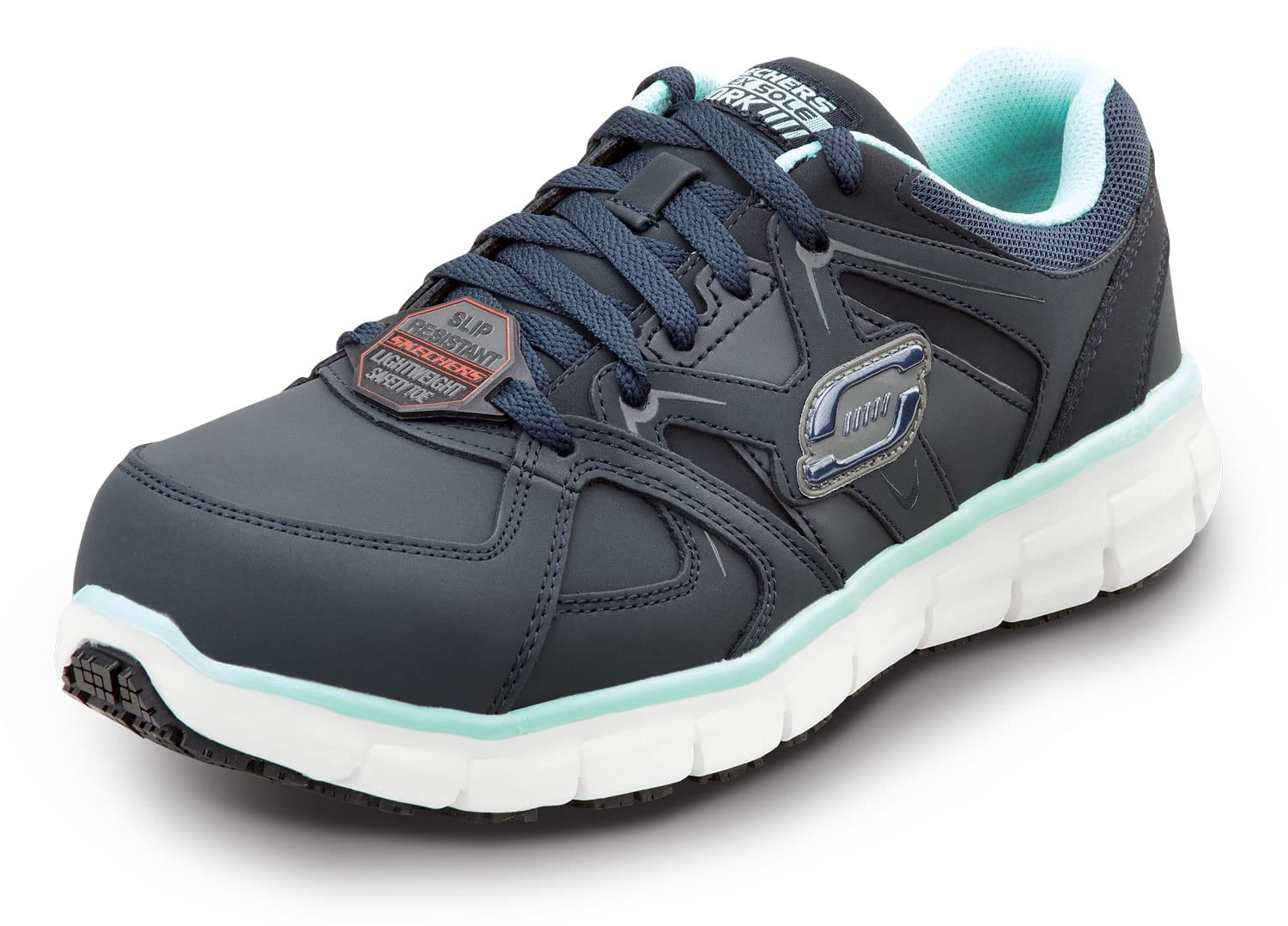 Skechers Work Jackie Women's Safety Shoes - Navy/Aqua, Aluminum Alloy Toe, EH Certified for Electrical Hazard Protection | Perfect for Construction, Warehouse & Industrial Work Environments