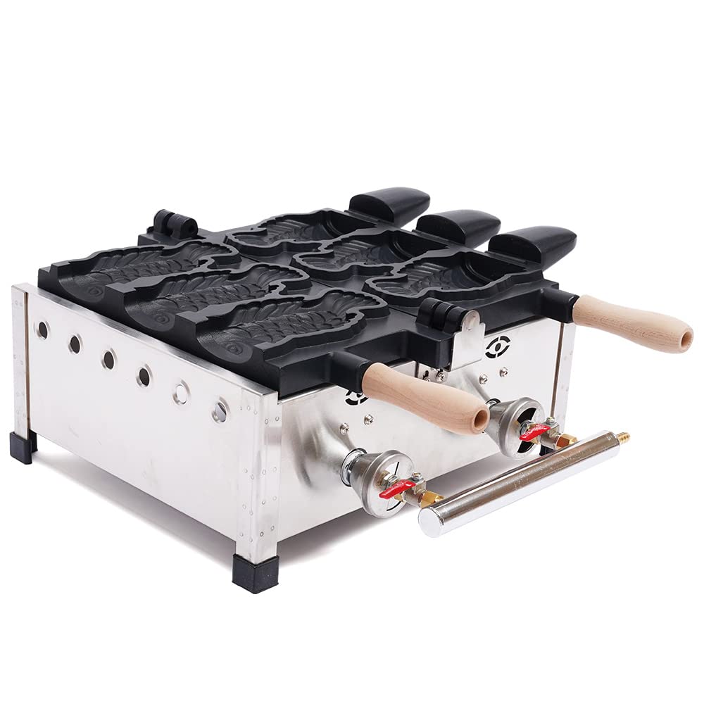 Commercial LPG Taiyaki Maker - 3Pcs Stainless Steel Nonstick Fish-Shaped Waffle Machine for Shops & Bakeries | Durable 15kg Waffle Iron for Baking Crispy Fish Waffles, Bubble Waffles & Street Food Snacks | Perfect for Cafes, Food Trucks & Asian Dessert Businesses