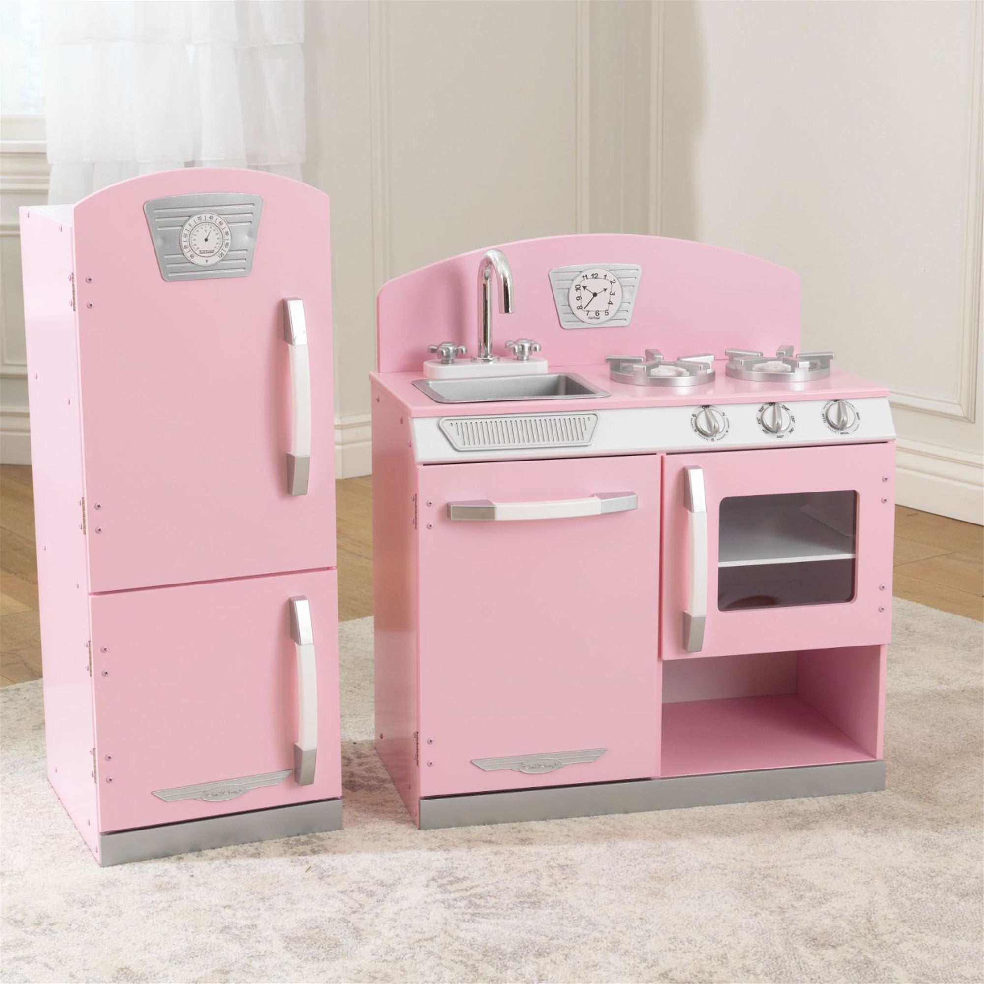KidKraft Pink Retro Kitchen Playset with Refrigerator - Pretend Play Toy for Toddlers & Kids - Perfect for Imaginative Play, Role-Playing Games & Early Childhood Development