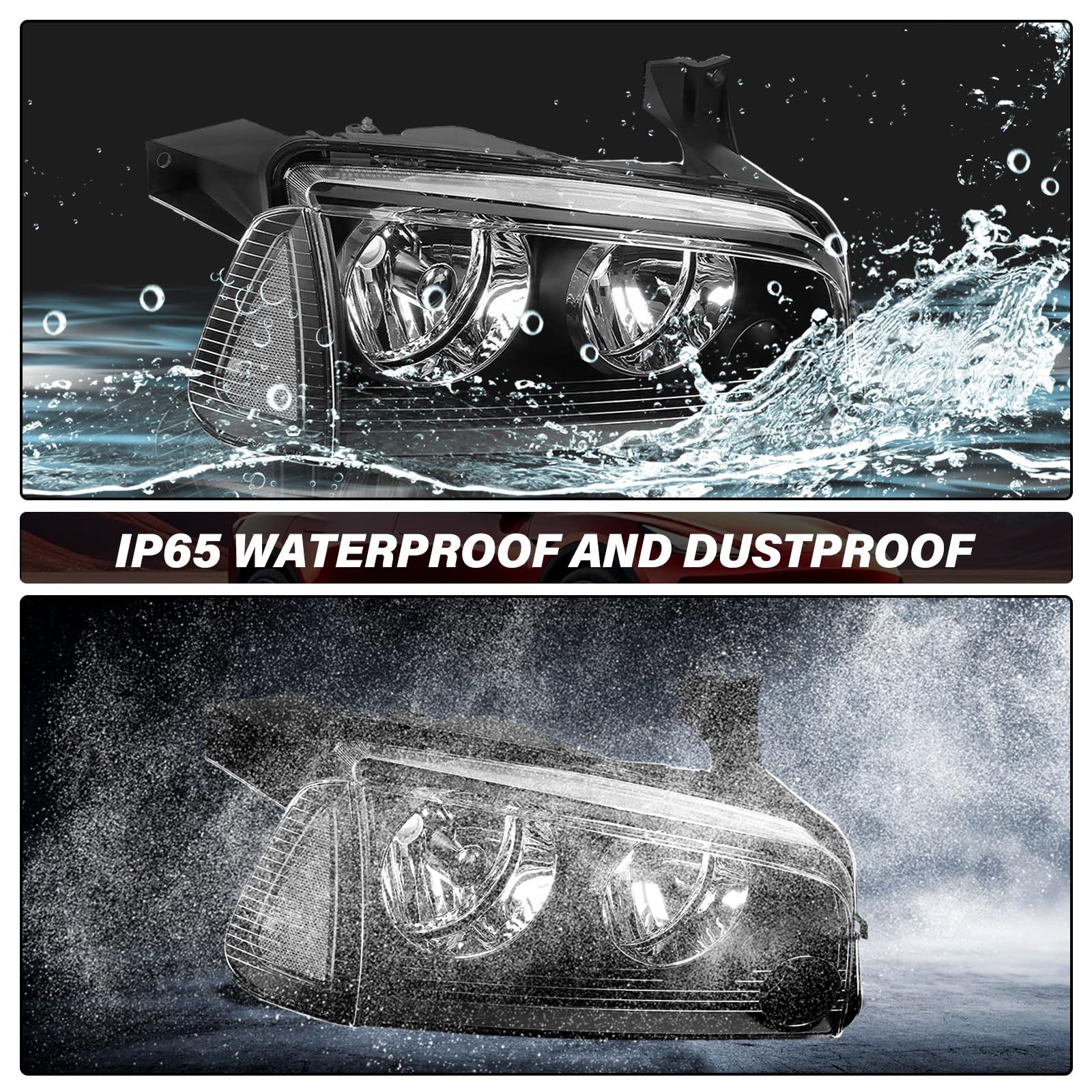 Bingbingmotor Headlight Assembly for 2006-2010 Dodge Charger - Black Housing & Clear Reflector - Left & Right Side Replacement - Perfect for Night Driving and Foggy Conditions