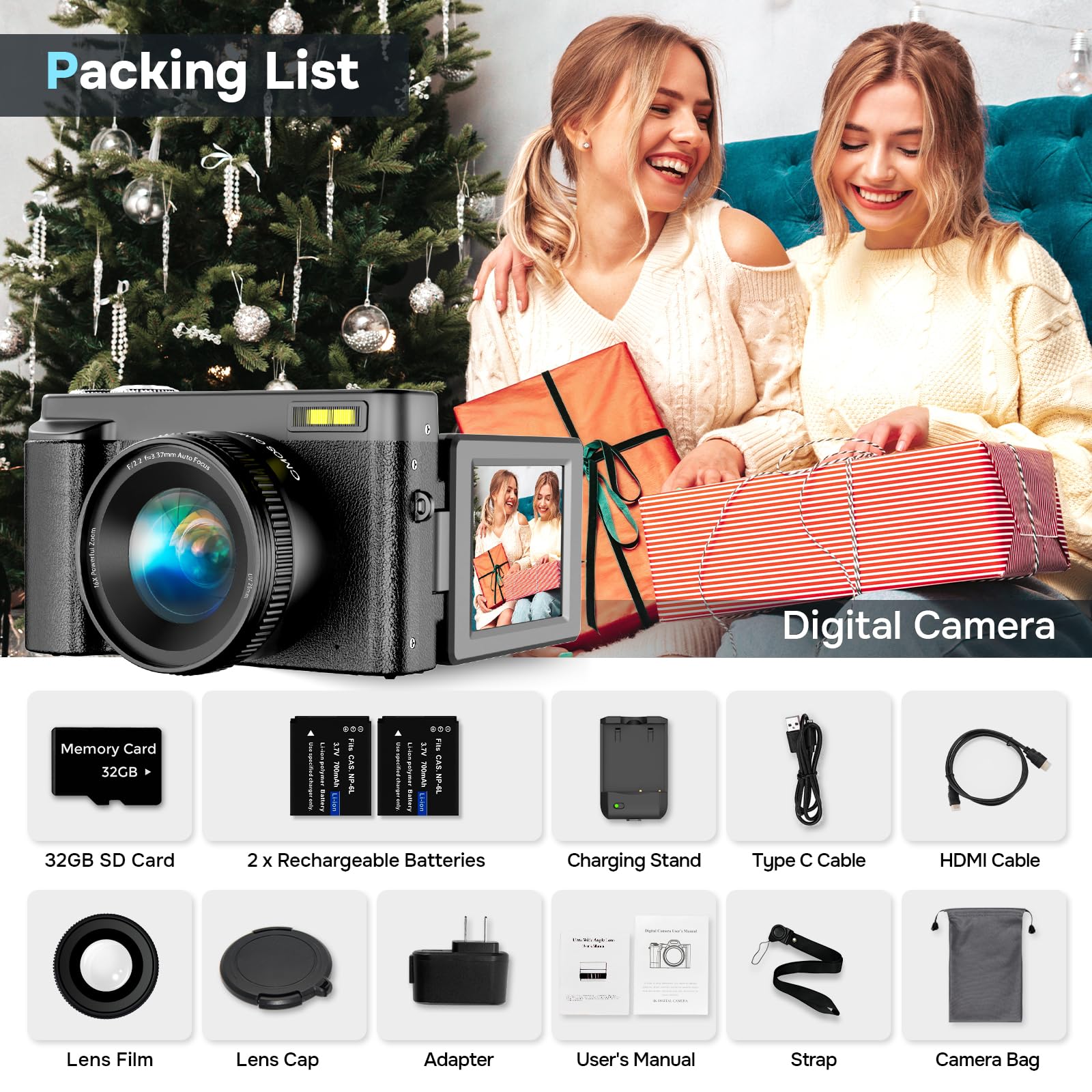 4K Digital Camera for Photography & Vlogging - 48MP Autofocus YouTube Camera with 3