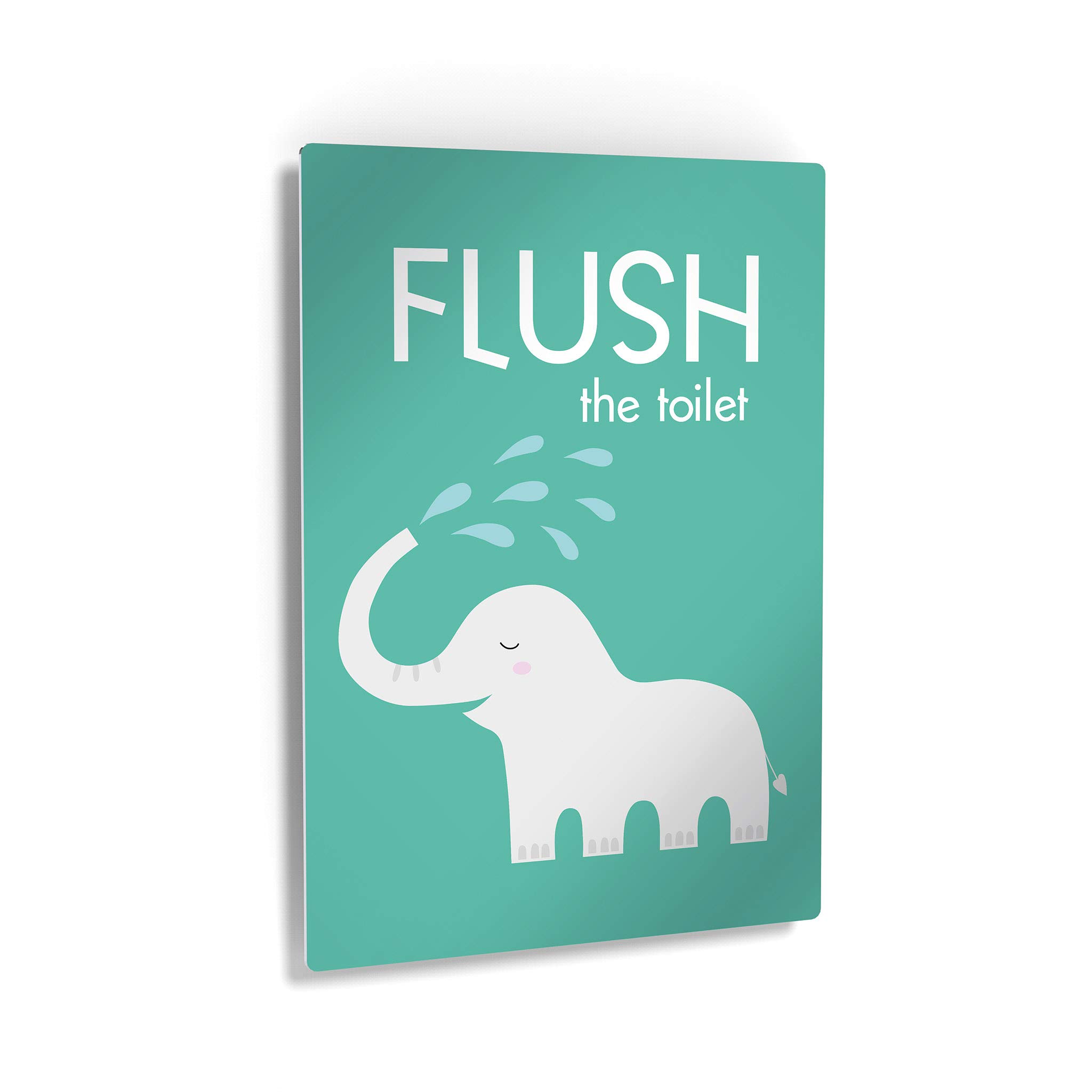 Funny Elephant Bathroom Wall Art - 'Flush The Toilet' Quote Metal Print for Kids & Nursery Decor - Ready to Hang Home Decor Sign (40x30 inches) - Perfect for Bathrooms, Playrooms & Kids' Bedrooms - Made in USA