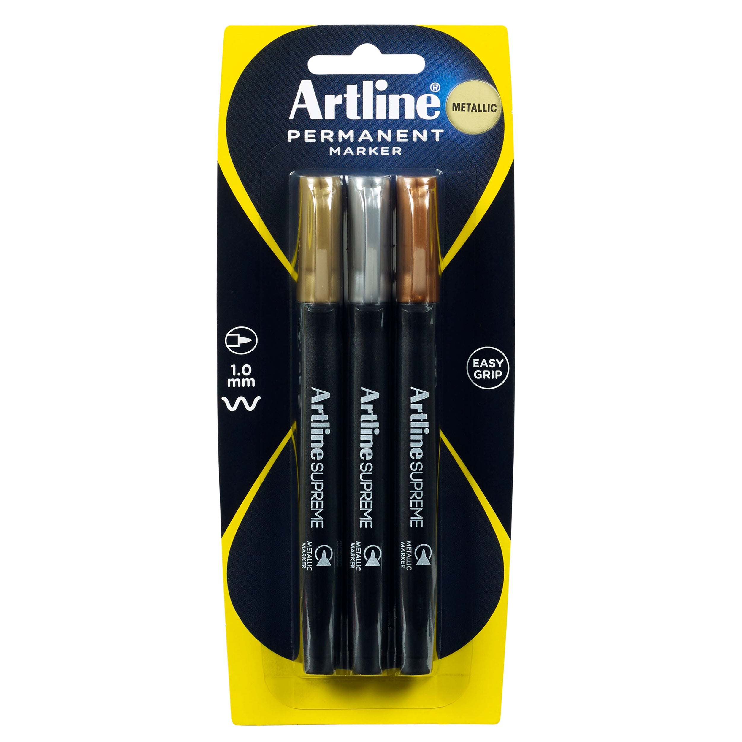 Artline Supreme Metallic Marker Set - 3 Pack of Premium Metallic Markers for Scrapbooking, DIY Crafts & Calligraphy - Gold, Silver & Bronze Colors