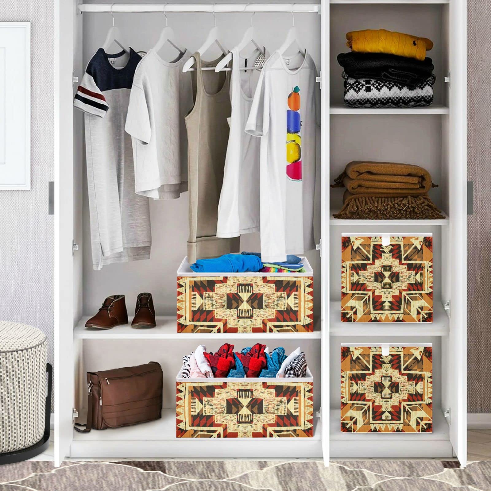 Native American Style Foldable Storage Basket - 11x11x11 Inch Cube Organizer Bin for Home, Nursery & Closet | Perfect for Toys, Books, Shelves & Laundry Organization | Decorative Storage Solution for Bedroom, Living Room & Kids Room