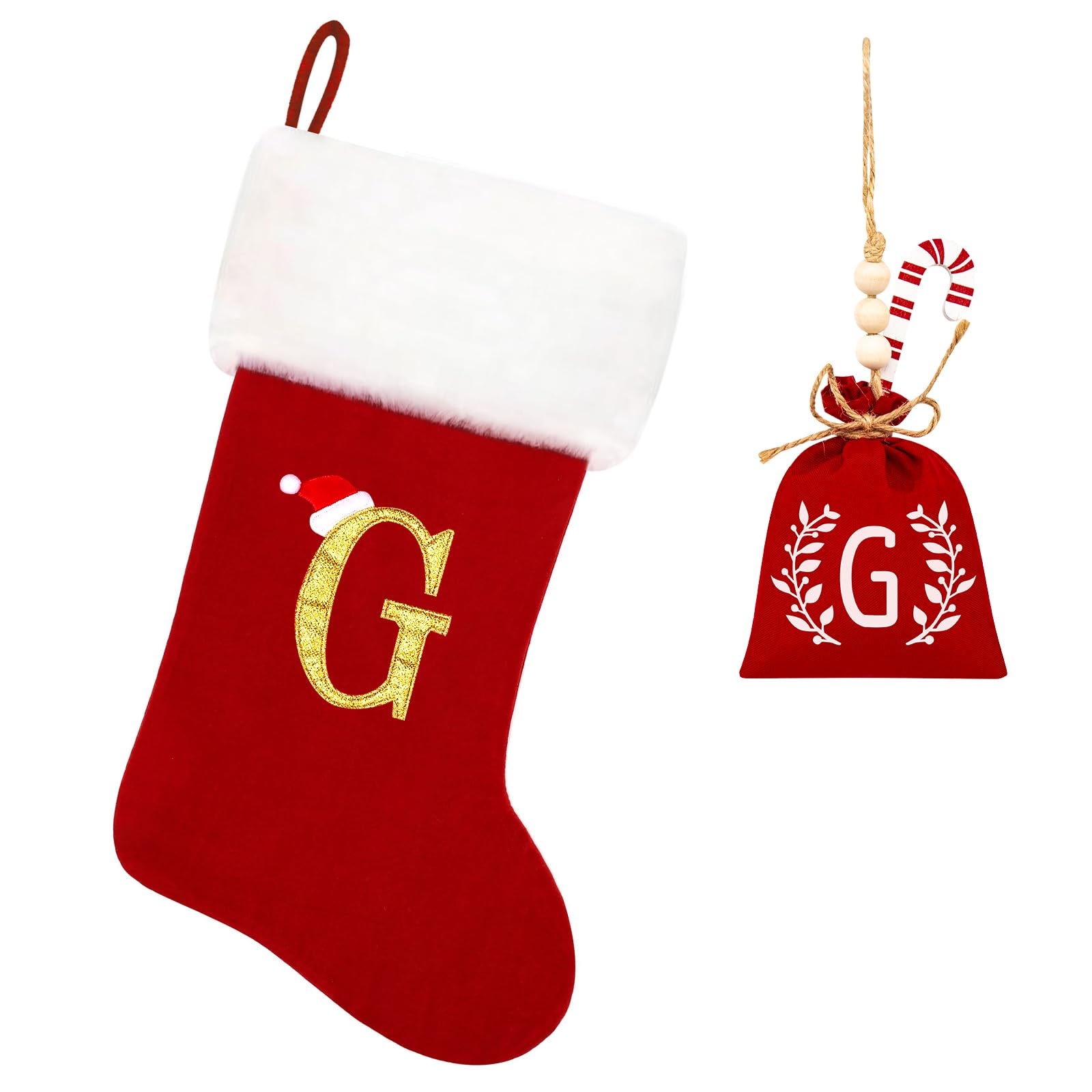 20 Inches Red Velvet Christmas Stockings with White Plush Cuff - Personalized Embroidered Monogram Holiday Stockings for Family, Fireplace & Xmas Tree Decor | Soft & Luxurious Gift for Christmas Morning, Holiday Parties & Festive Home Decor