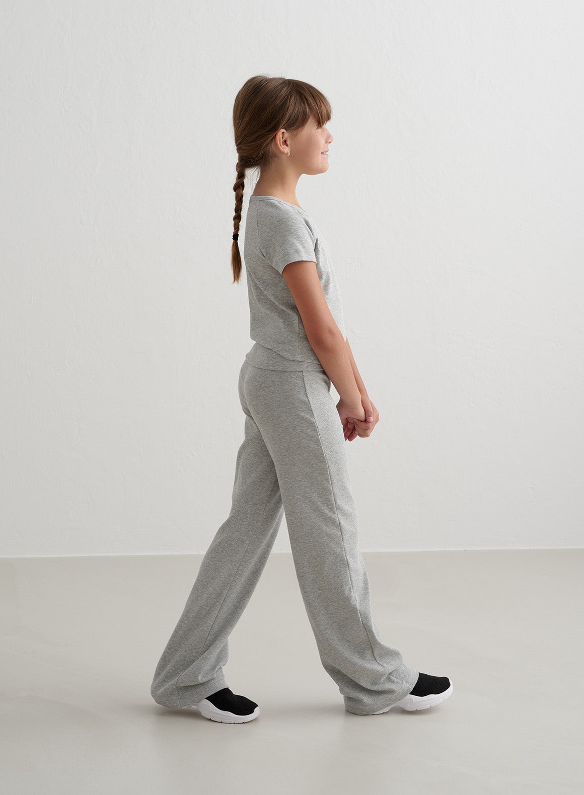Grey Melange Young Ease Ribbed Short Sleeve T-Shirt for Women - Soft Cotton Casual Top for Everyday Wear, Gym, and Outings