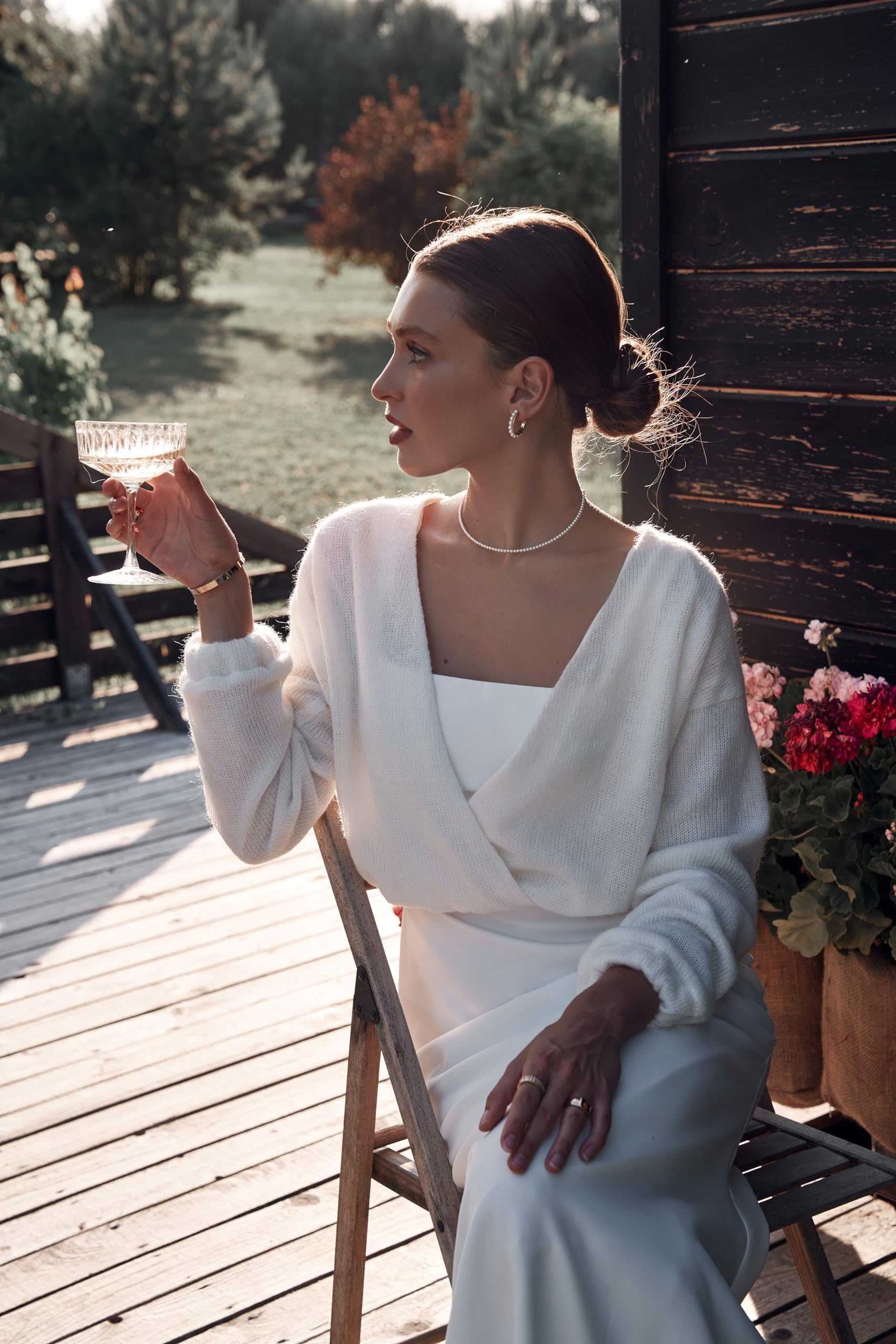 Ivory Knitted Bridal Cardigan Sweater with Ribbon Details - White Wedding Pullover & Shawl for Spring Weddings - Perfect for Bridal Party, Engagement Photos & Romantic Ceremonies (Size XL)