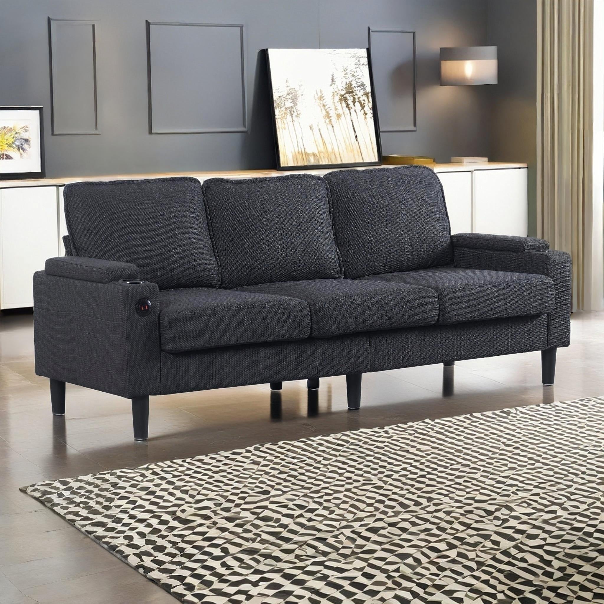 Dark Grey Knock Down 3-Seat L-Shaped Sectional Sofa with Storage Ottoman - Upholstered Couch for Living Room, Apartment, Bedroom & Compact Spaces - Perfect for Small Homes, Studio Apartments and Cozy Lounging