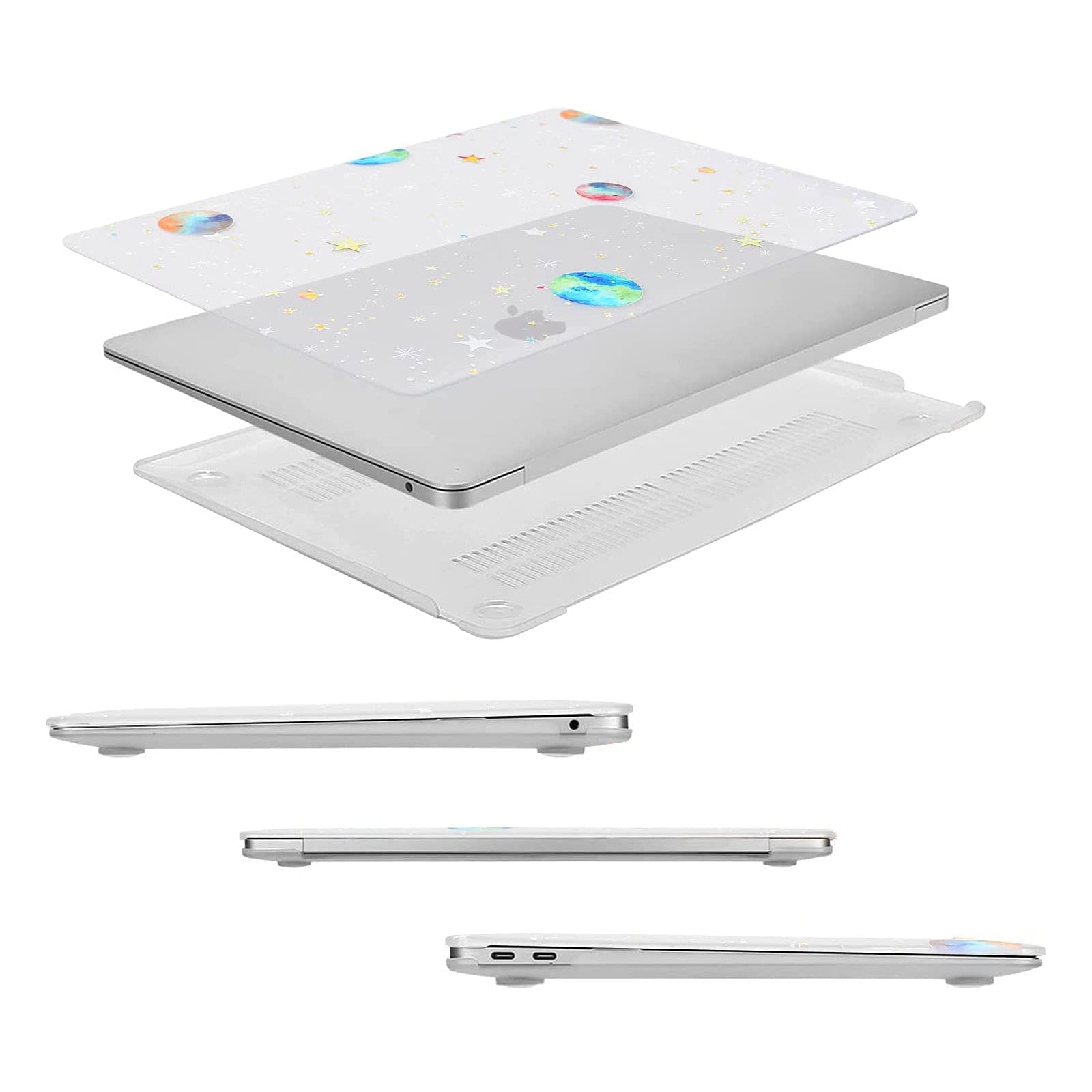 MOSISO MacBook Air 13 inch Case (2022/2021/2020/2019/2018 Models A2337 M1 A2179 A1932) - Hard Protective Cover with Keyboard Cover & Screen Protector, Transparent Space Planets Design - Perfect for Work, School & Travel
