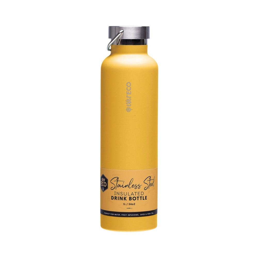 EVER ECO Insulated Stainless Steel Water Bottle 1L - Byron Bay Marigold Color, Leakproof & BPA Free - Perfect for Hiking, Gym & Outdoor Activities