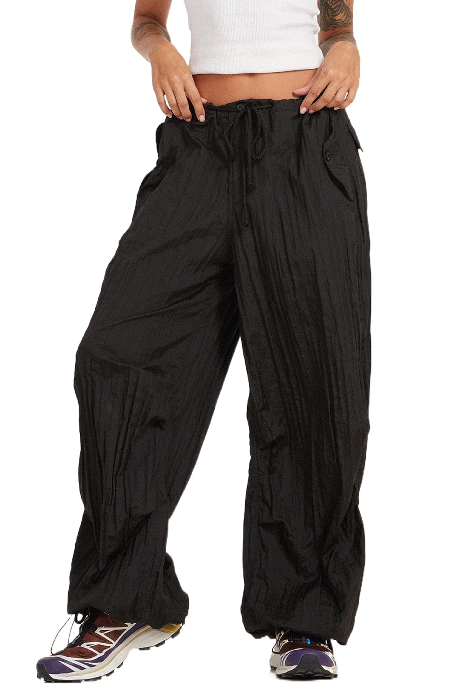 ROAONOCOMO Women's Baggy Cargo Pants - Y2K Wide Leg Loose Fit High Waist Trousers | Grunge Streetwear Casual Pants for Women | Perfect for Concerts, Raves & Urban Fashion Outfits
