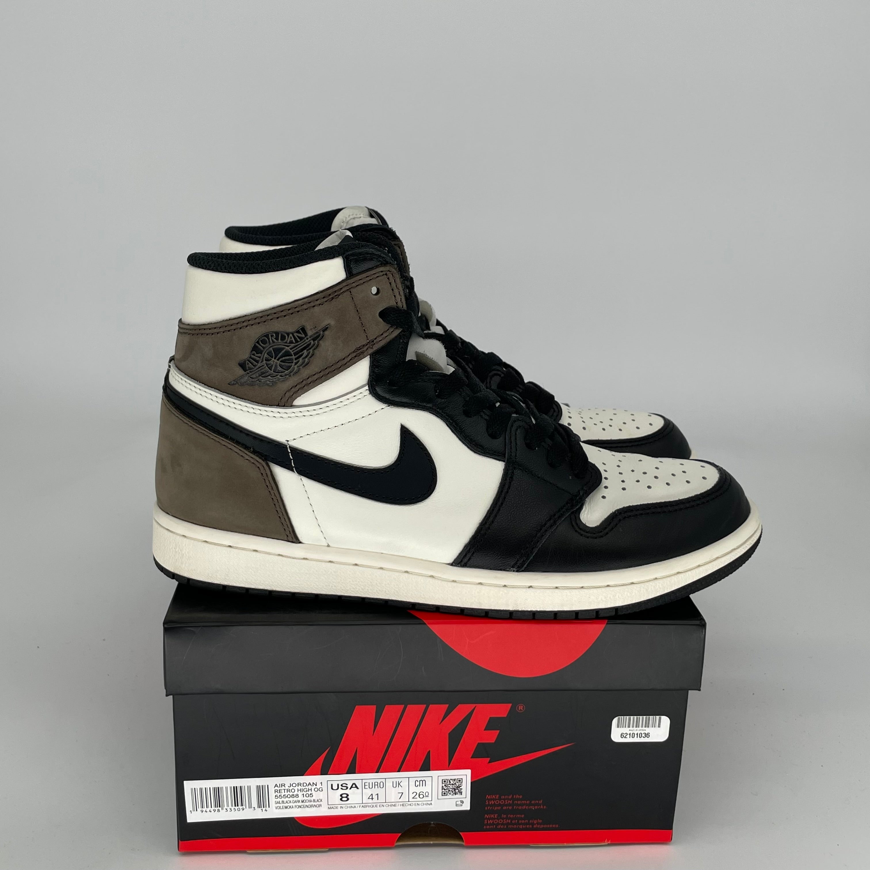 AIR JORDAN 1 DARK MOCHA Sneakers - Men's Size 8 (555088-105) - Retro High Top Basketball Shoes for Casual Wear & Street Style