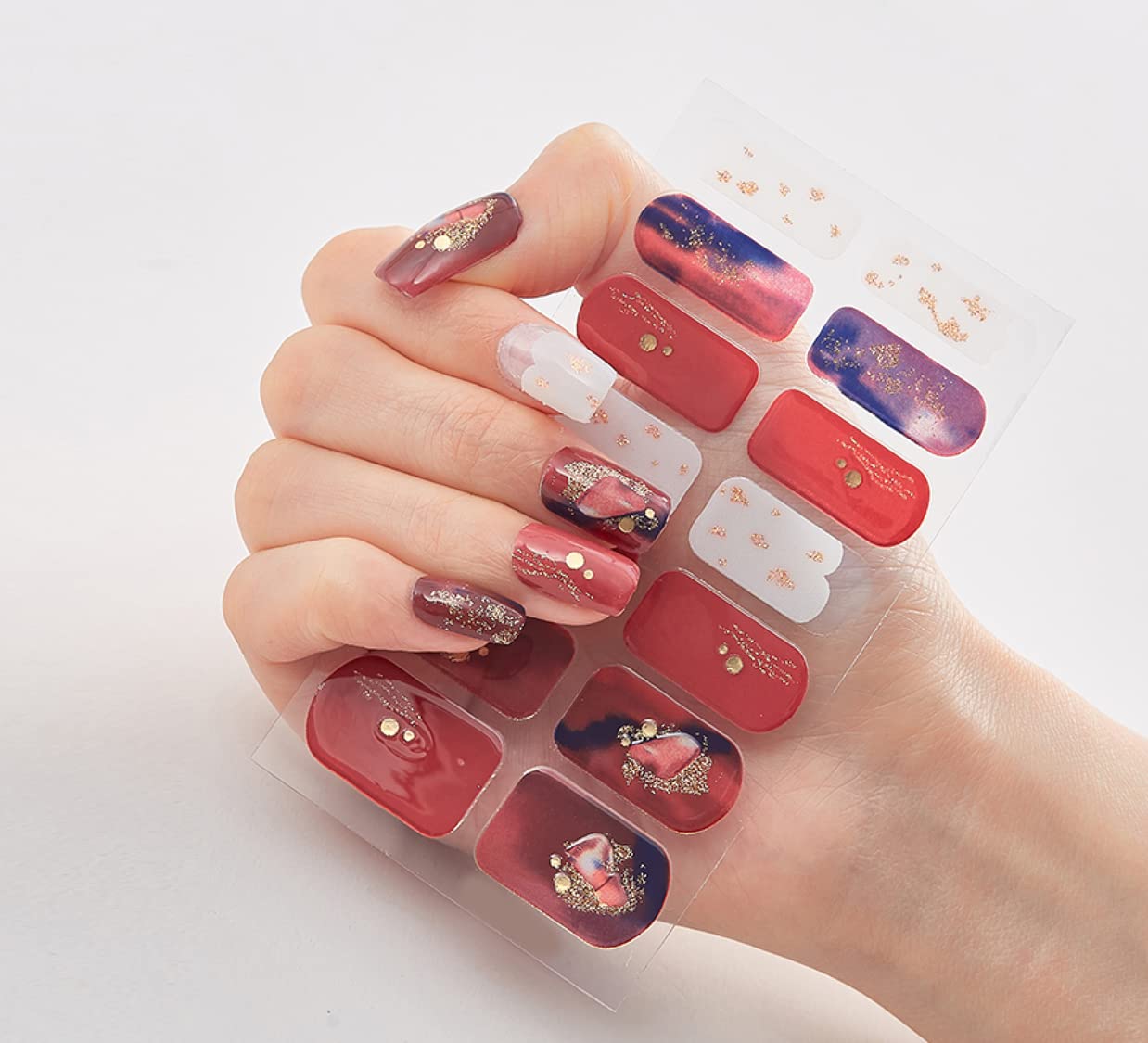 3D Nail Stickers for Women & Girls - Waterproof, Glittery, Luxury Self-Adhesive DIY Nail Art Decals - 14 Pieces Multicolor Set (DQ3-042) - Perfect for Parties, Weddings, and Everyday Glam