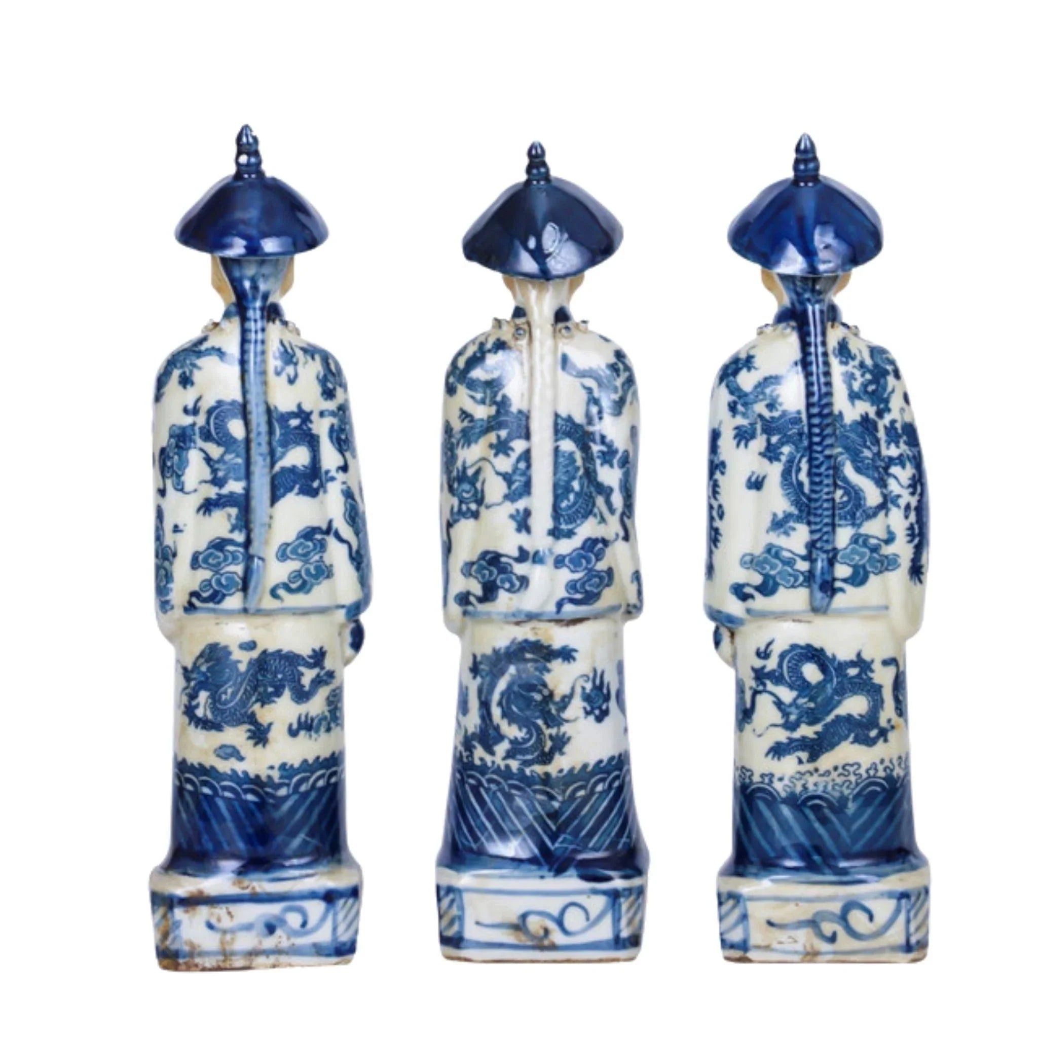 Antique Blue and White Standing Qing Dynasty Porcelain Emperor Figurine - Perfect for Home Decor, Collectibles & Chinese Culture Enthusiasts