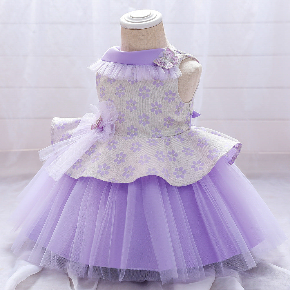 Princess Tea Length Flower Girl Dress with Floral Ruffles - Perfect for Weddings, Birthday Parties & Special Occasions