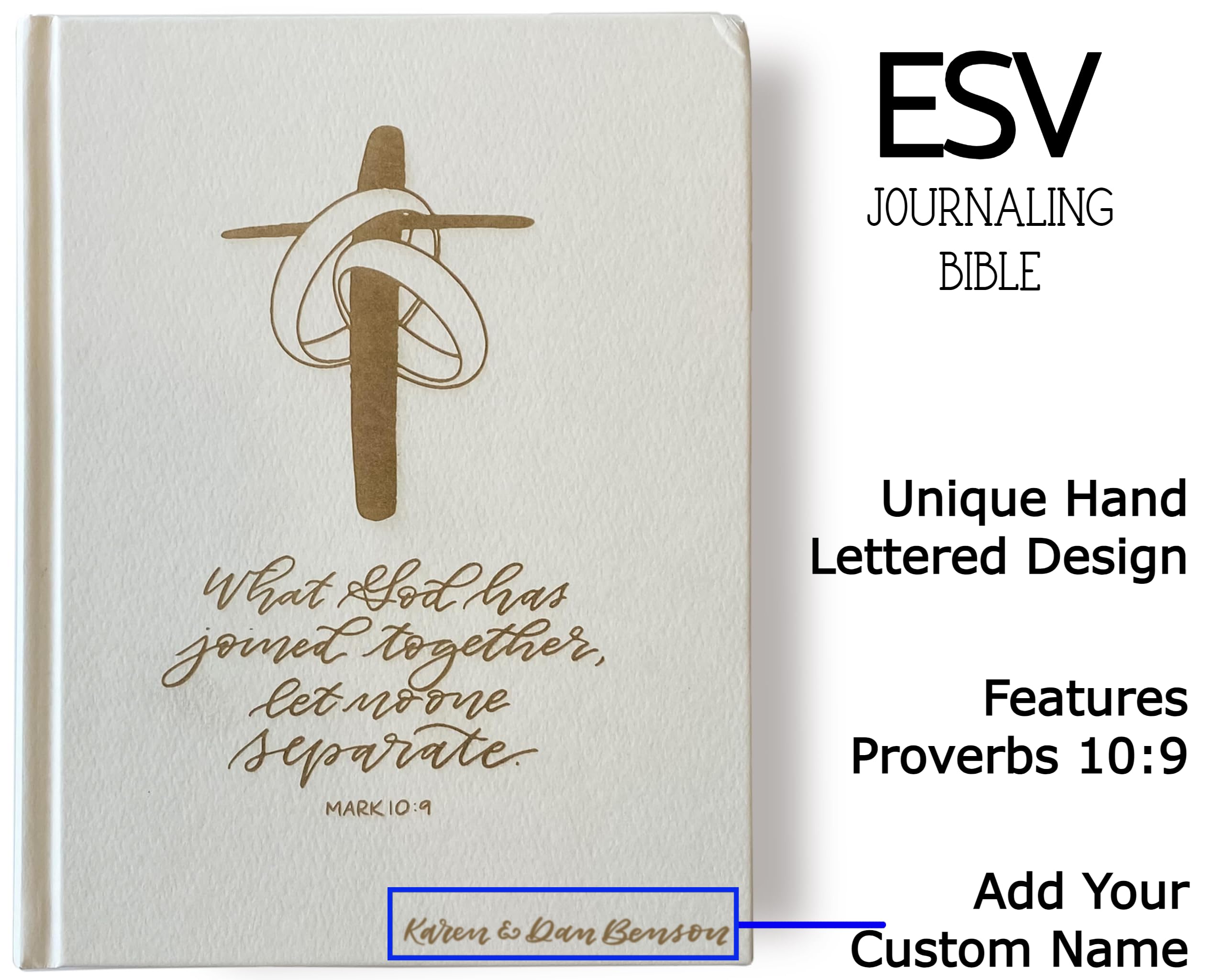Hand Illustrated & Laser Engraved ESV Journaling Bible - White Wedding Guestbook Bible with Personalized Name Engraving Option | Perfect Christian Wedding Gift for Brides, Couples & Bible Study | Ideal for Ceremonies, Anniversaries & Spiritual Journaling