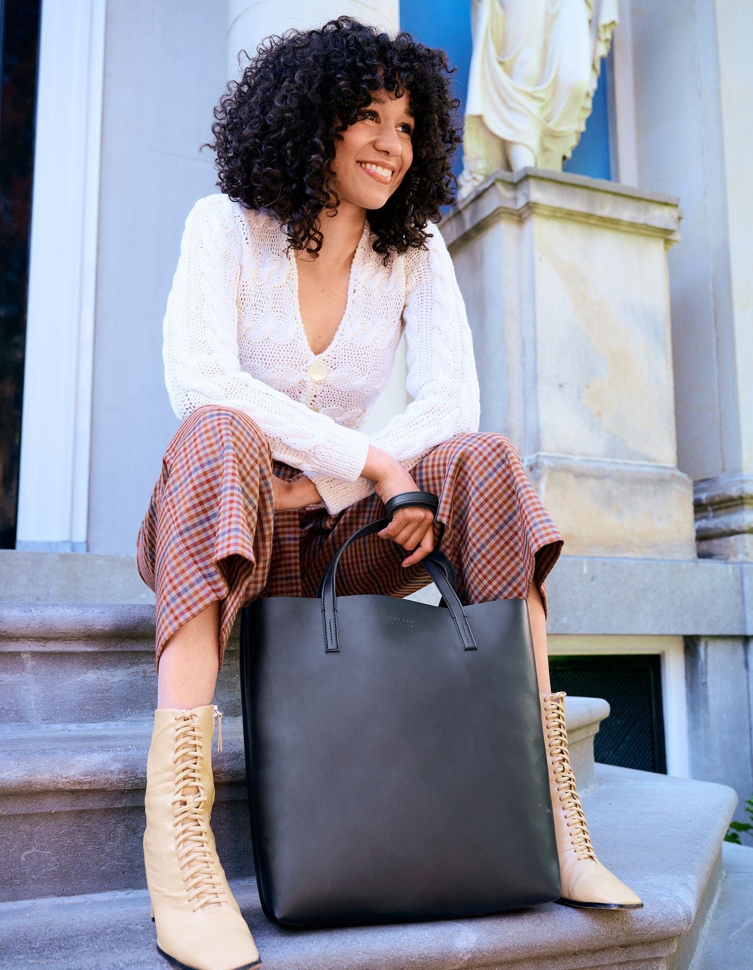 Georgia Unisex Vegan Leather Tote Bag - Apple-Inspired Design | Black | Perfect for Work, Travel & Everyday Use