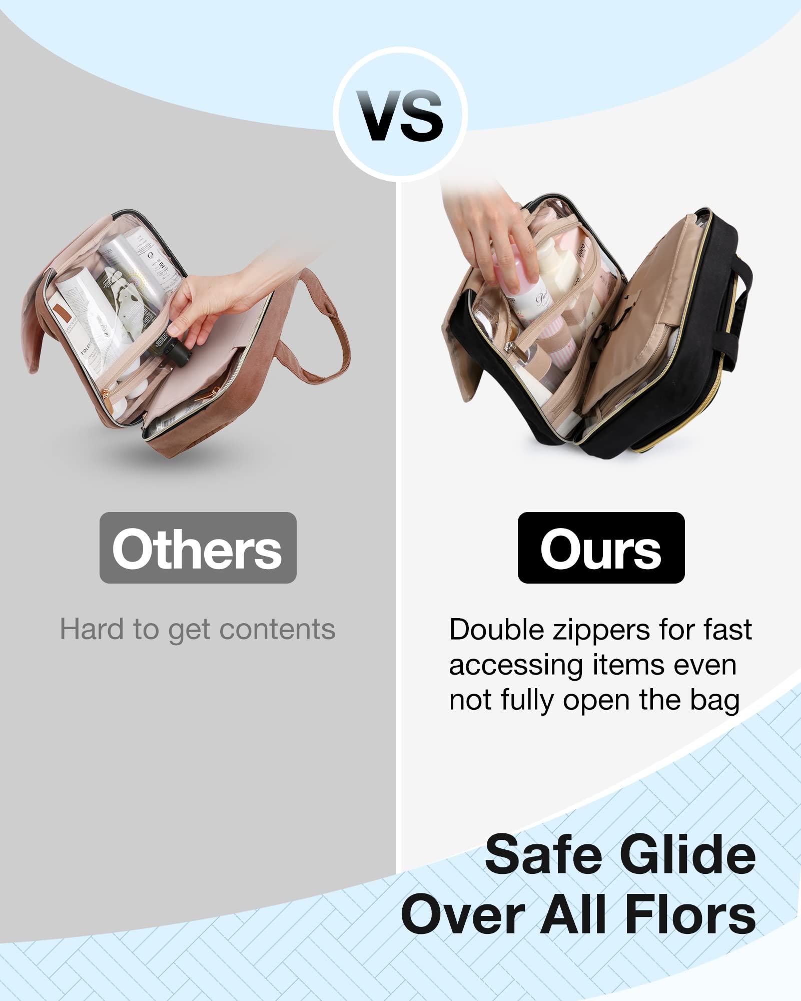 BAGSMART Hanging Toiletry Bag for Travel - TSA Approved Transparent Cosmetic Organizer with Multiple Pockets, Medium Black Makeup Bag for Full Sized Toiletries | Perfect for Air Travel, Gym, Camping & Weekend Getaways
