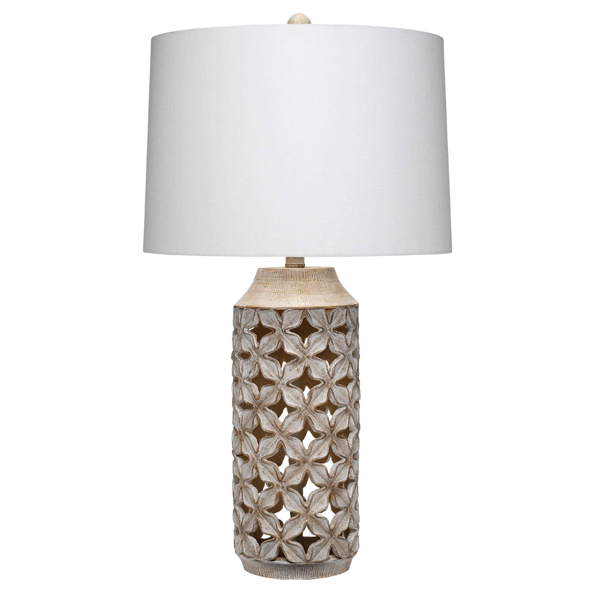 Benjara White and Gray Resin Table Lamp with Geometric Cutouts - Modern Home Decor for Living Room, Bedroom & Office Lighting